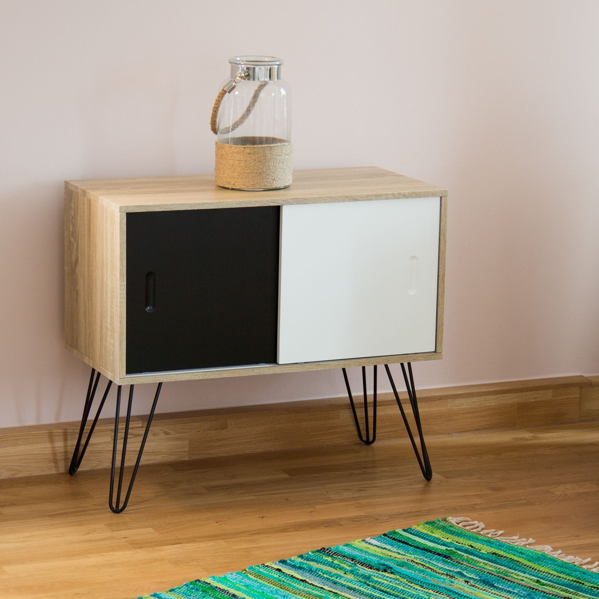 Sideboard Retro Weiss-Hellbraun-Schwarz von Relaxdays