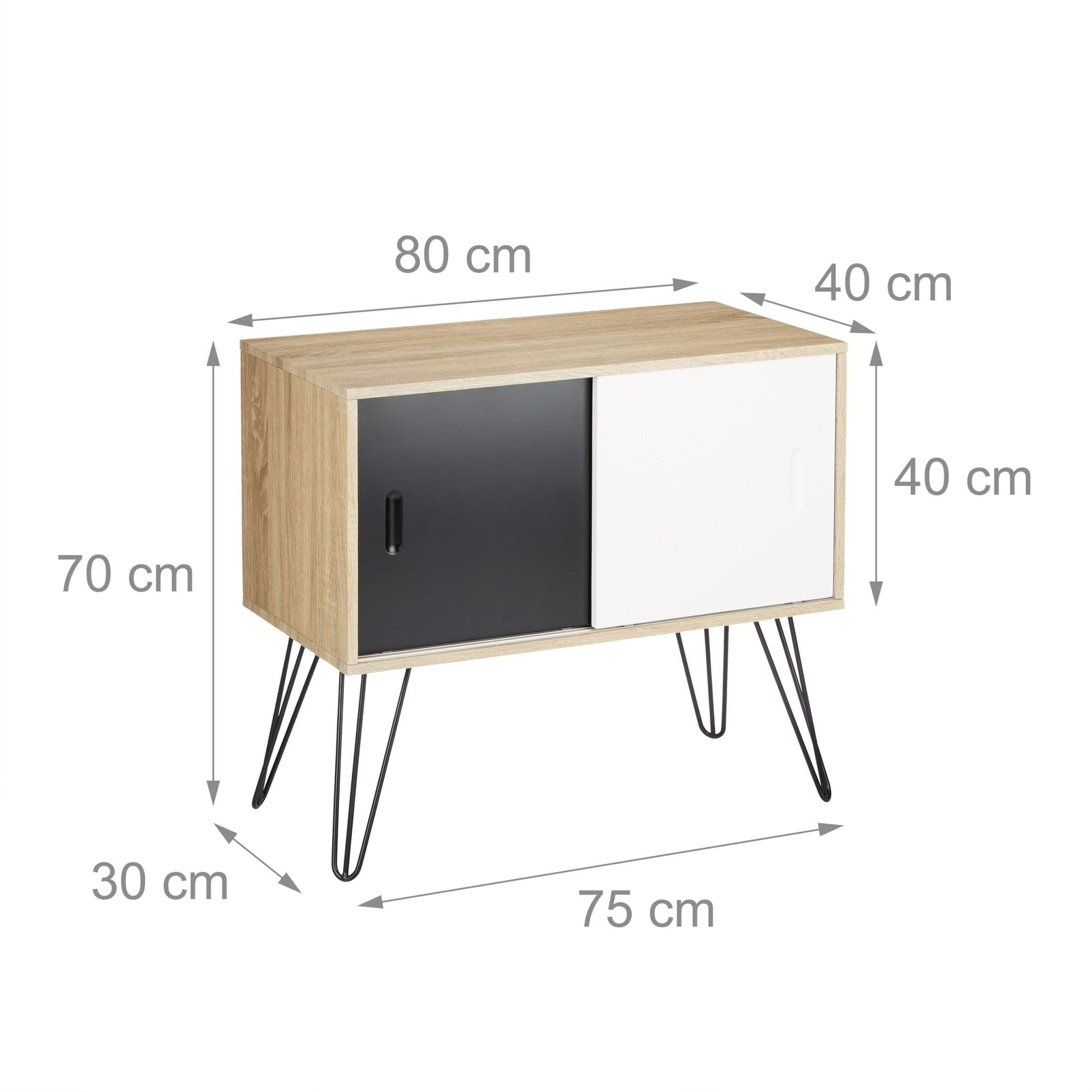 Sideboard Retro Weiss-Hellbraun-Schwarz von Relaxdays