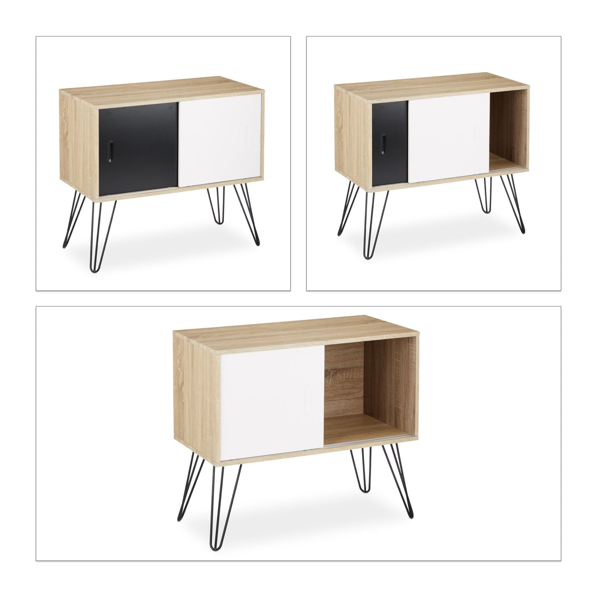 Sideboard Retro Weiss-Hellbraun-Schwarz von Relaxdays