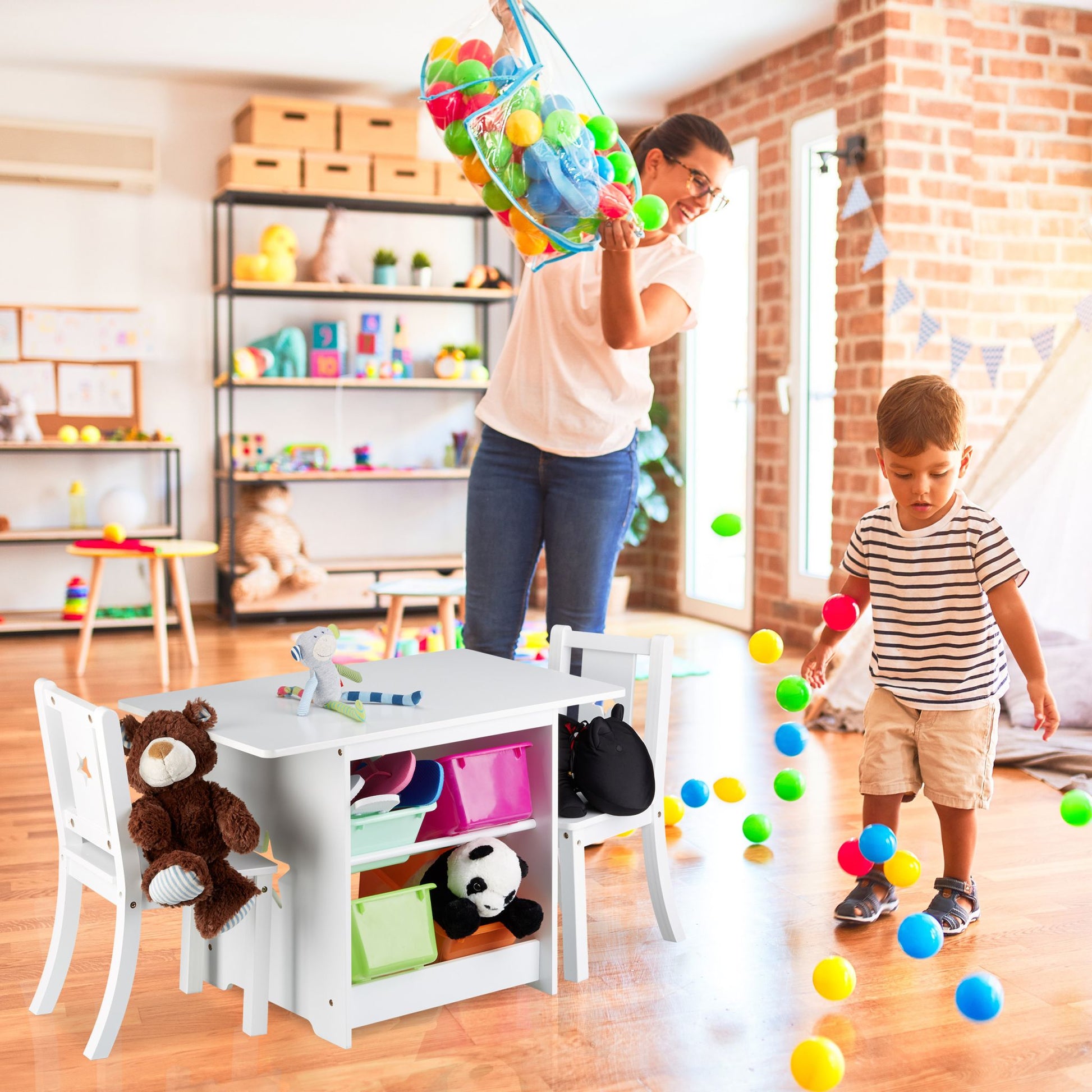 Kindersitzgruppe mit Stauraum ALBUS Weiss-Grün-Lila von Relaxdays