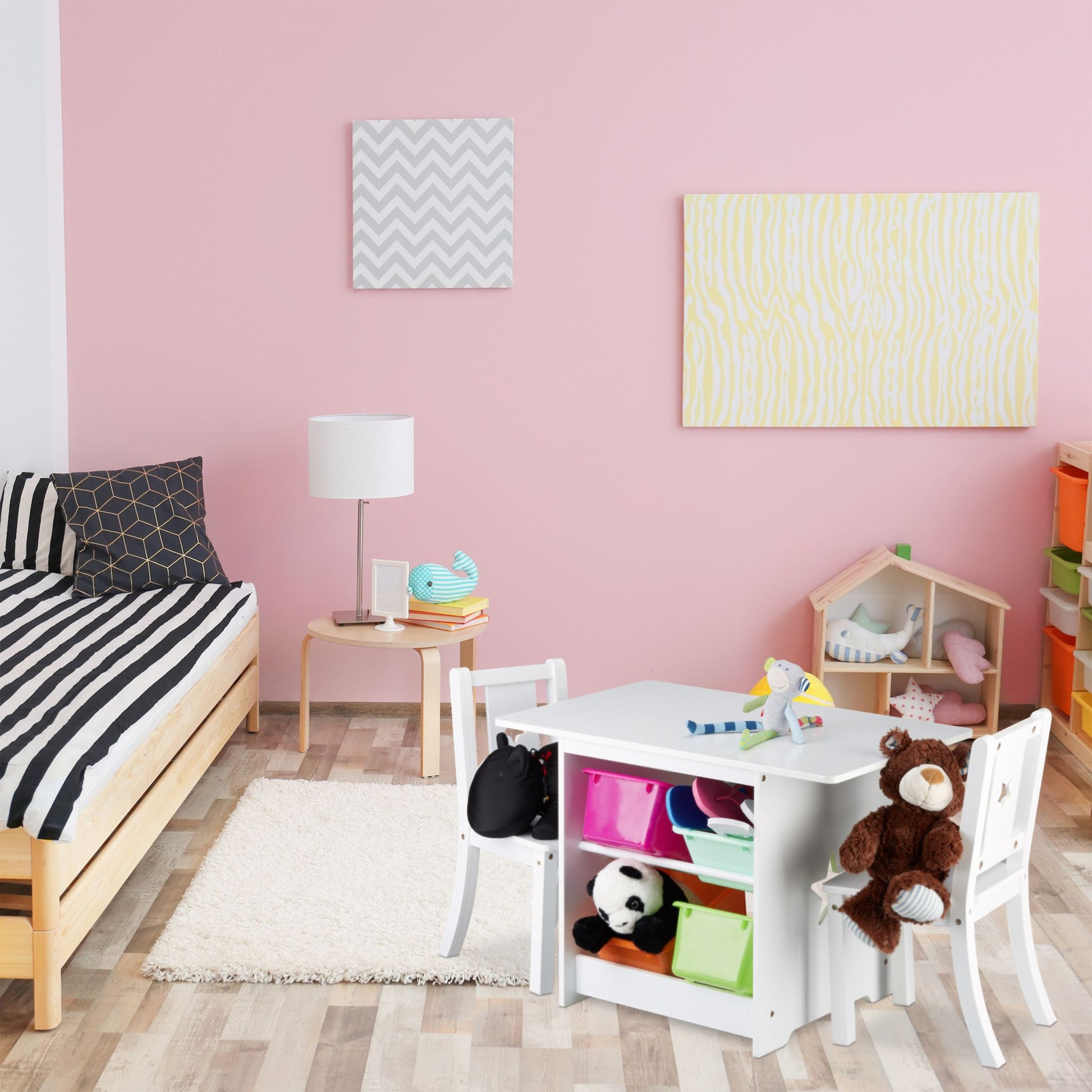 Kindersitzgruppe mit Stauraum ALBUS Weiss-Grün-Lila von Relaxdays
