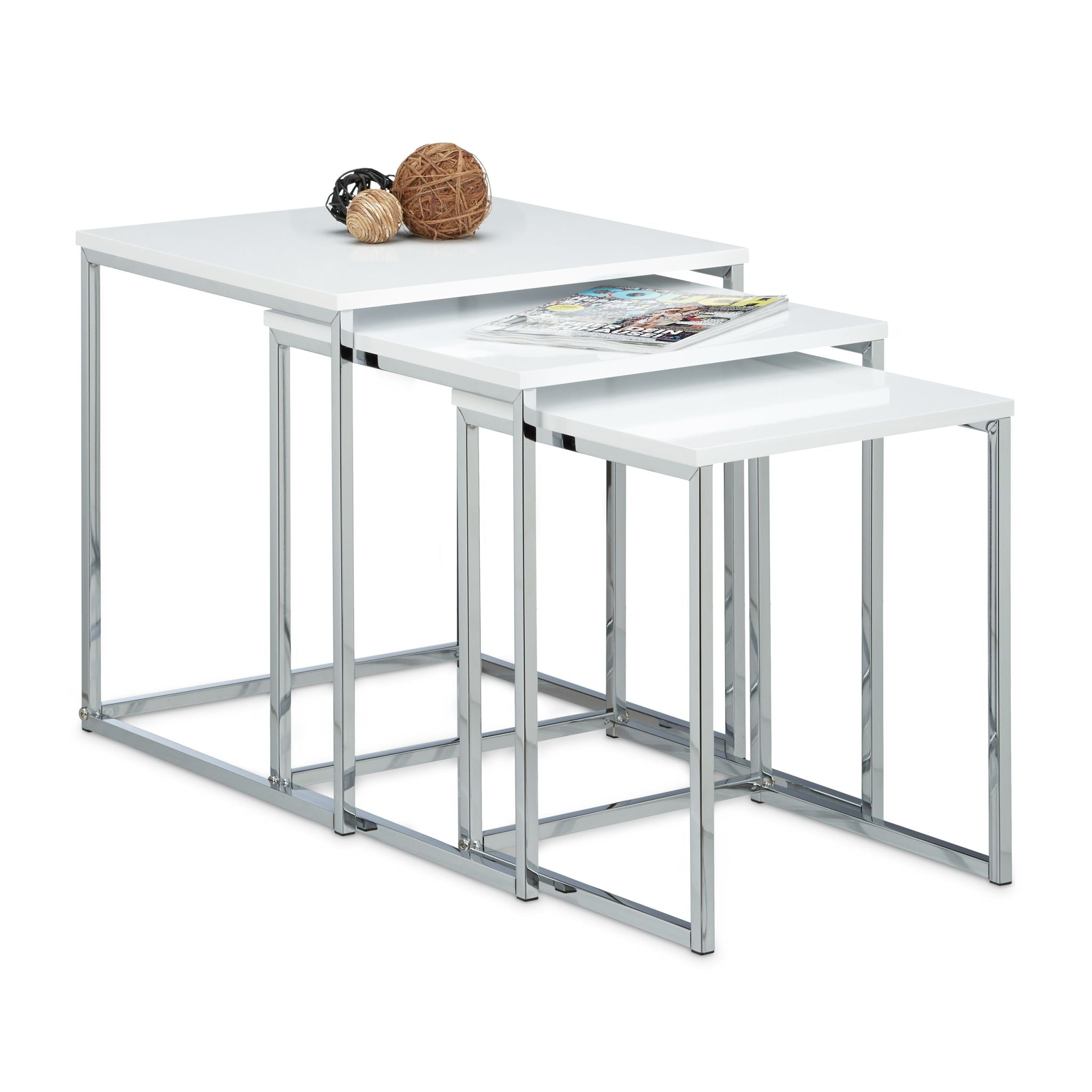 Beistelltische 3er-Set Metallbeine Weiss-Silber von Relaxdays