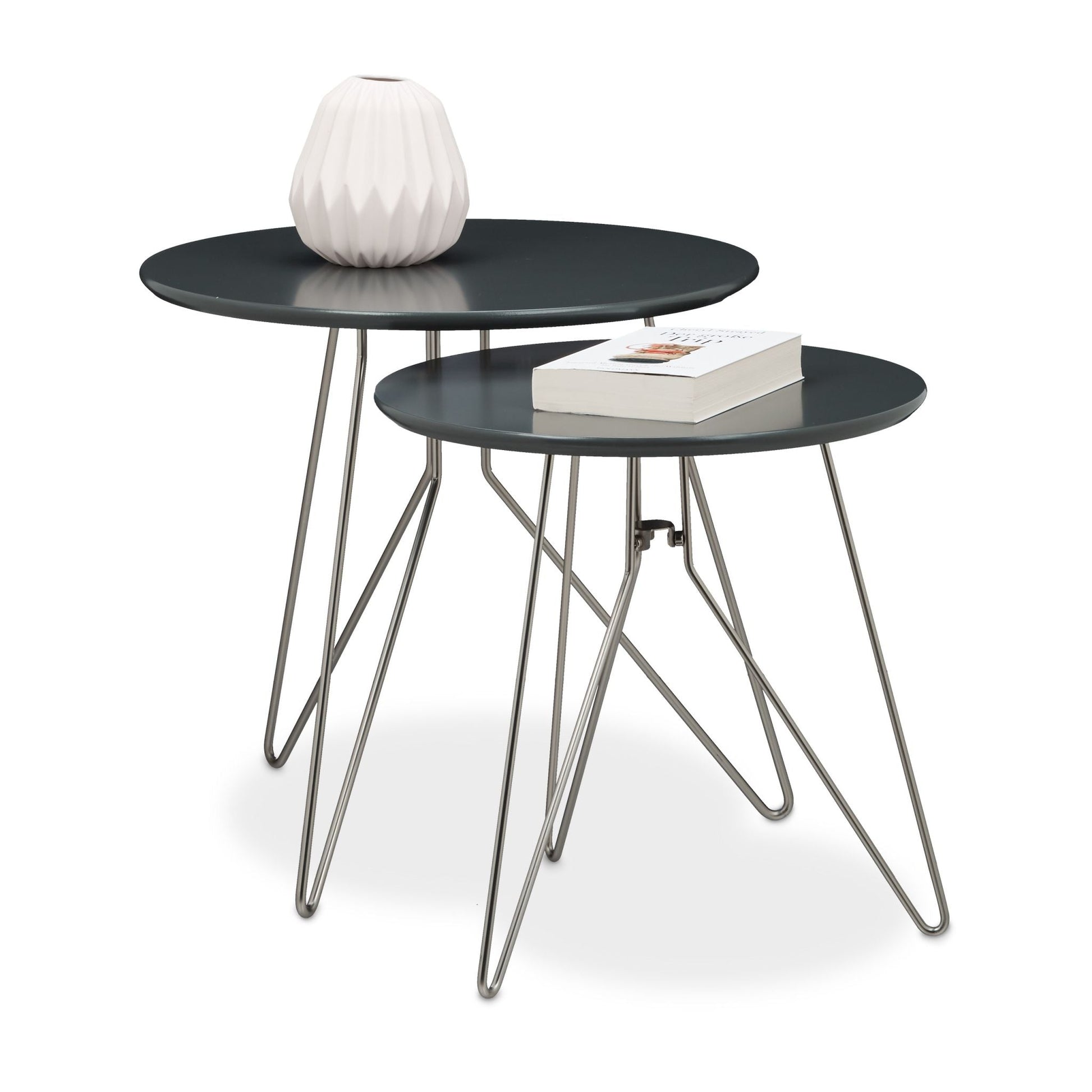 Beistelltisch 2er-Set 3 Metallbeine Anthrazit-Silber von Relaxdays
