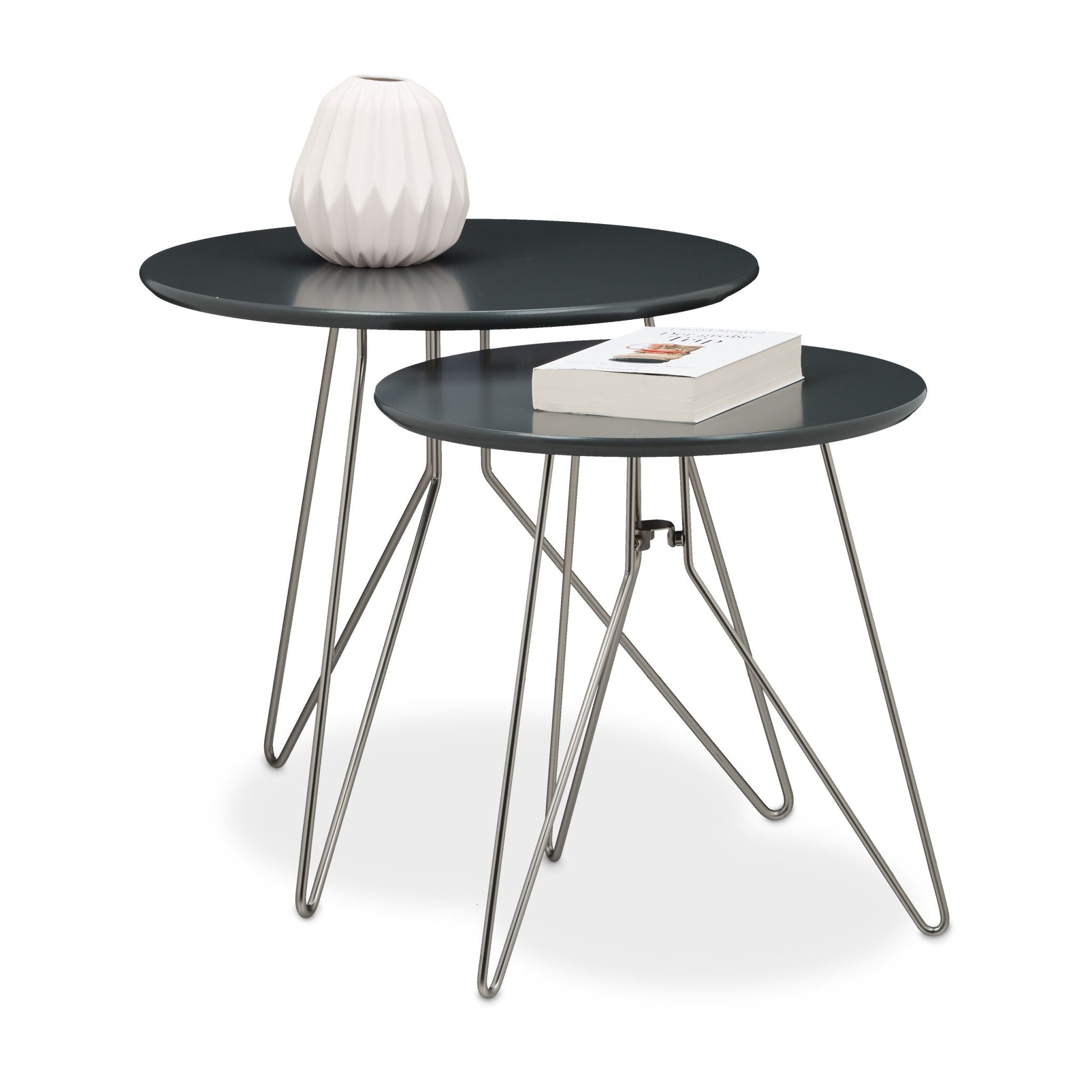 Beistelltisch 2er-Set 3 Metallbeine Anthrazit-Silber von Relaxdays