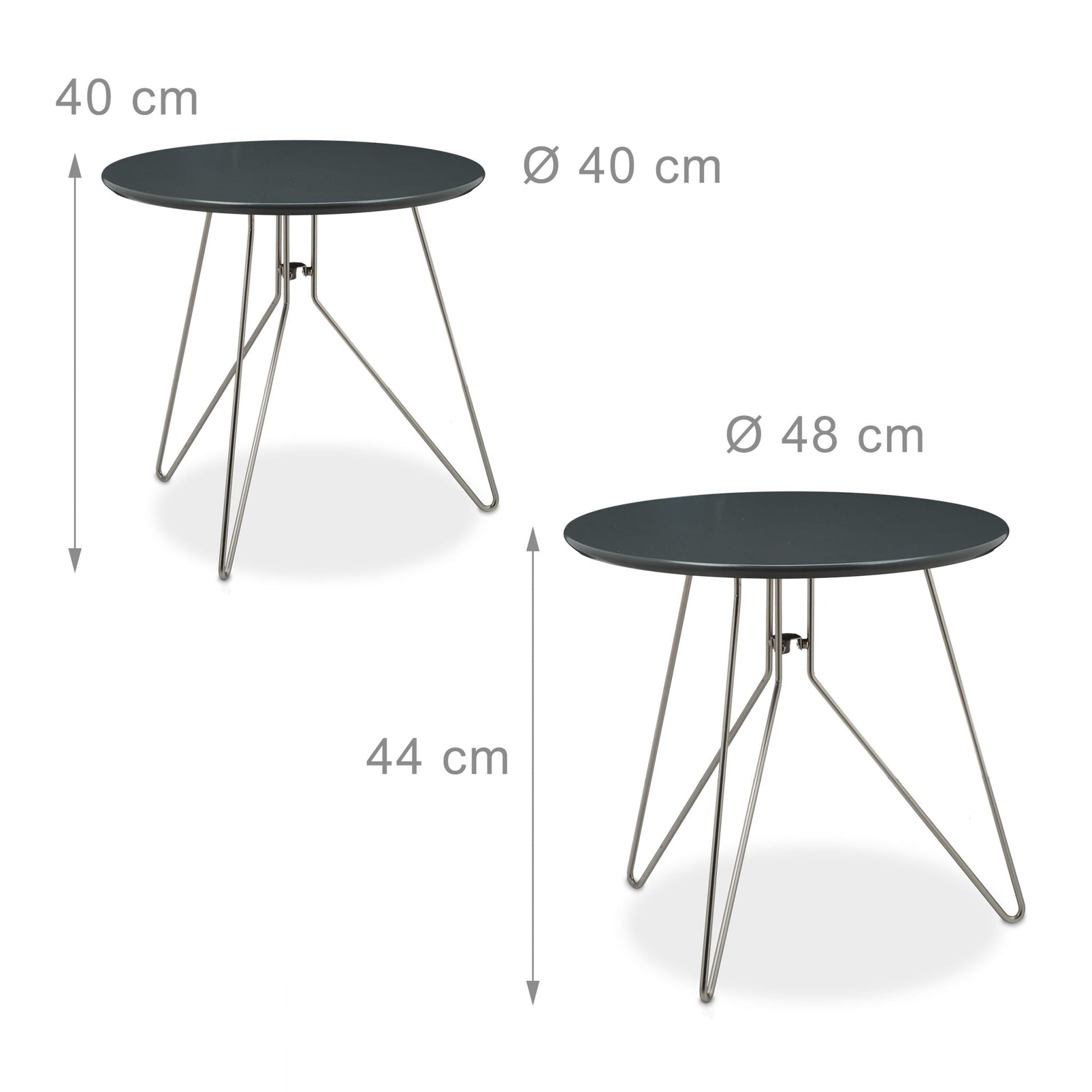 Beistelltisch 2er-Set 3 Metallbeine Anthrazit-Silber von Relaxdays