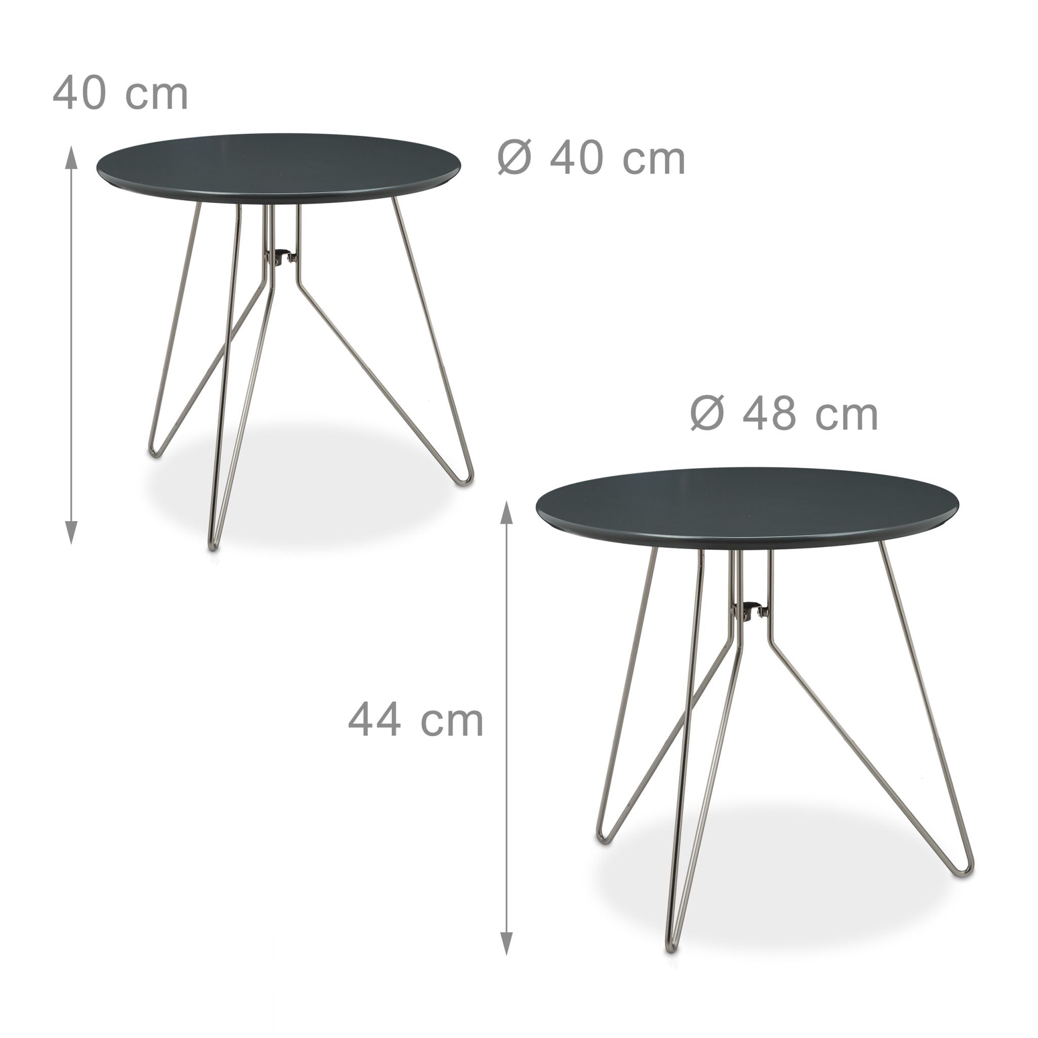 Beistelltisch 2er-Set 3 Metallbeine Anthrazit-Silber von Relaxdays