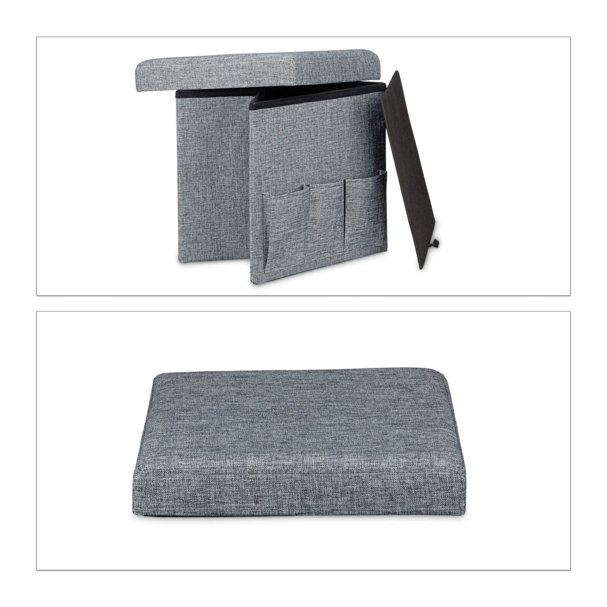 Faltbarer Sitzhocker mit Taschen Leinen Grau von Relaxdays