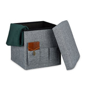 Faltbarer Sitzhocker mit Taschen Leinen Grau von Relaxdays