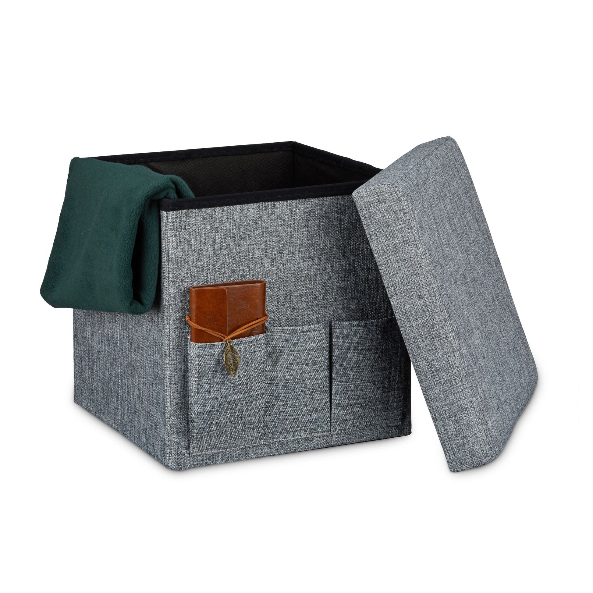 Faltbarer Sitzhocker mit Taschen Leinen Grau von Relaxdays