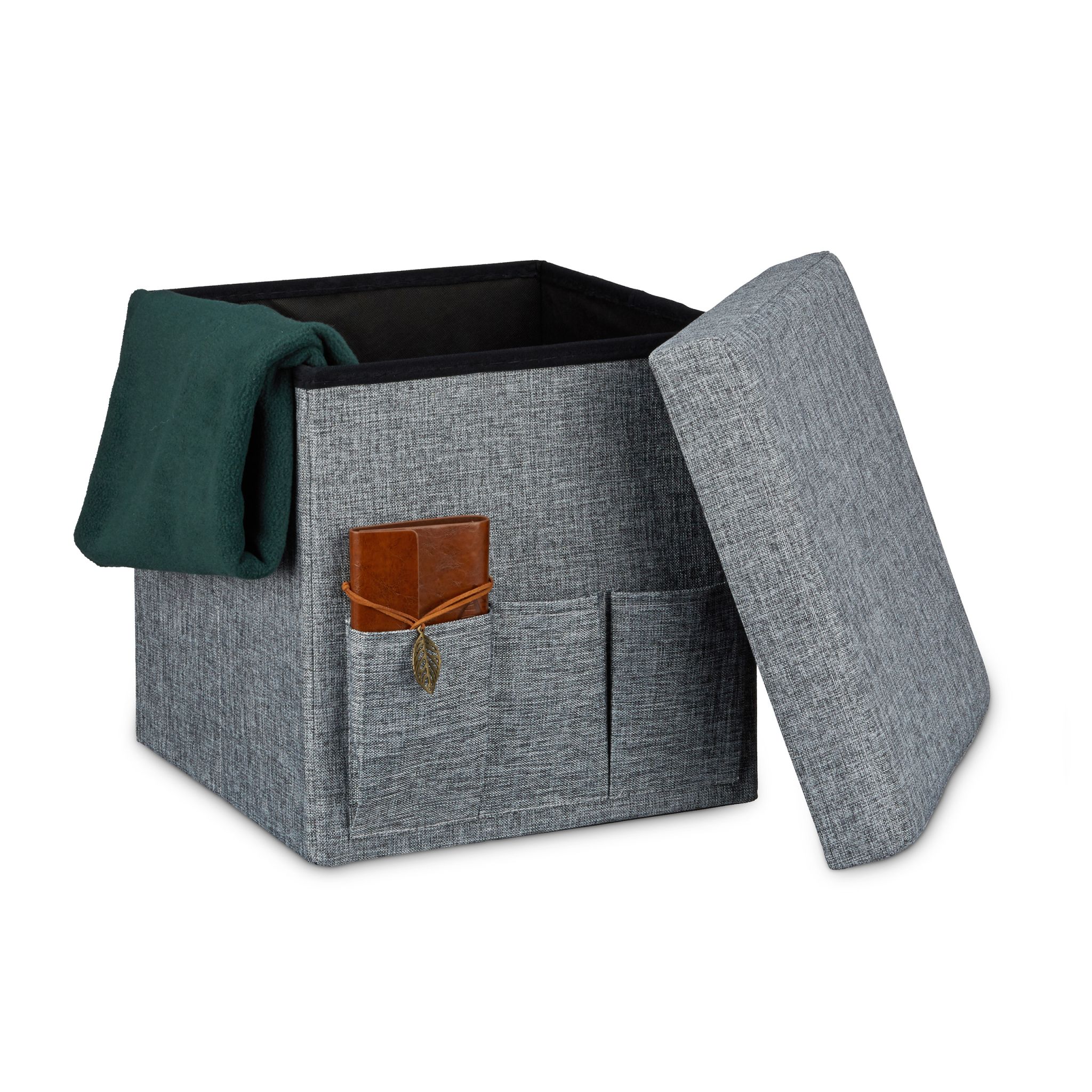 Faltbarer Sitzhocker mit Taschen Leinen Grau von Relaxdays
