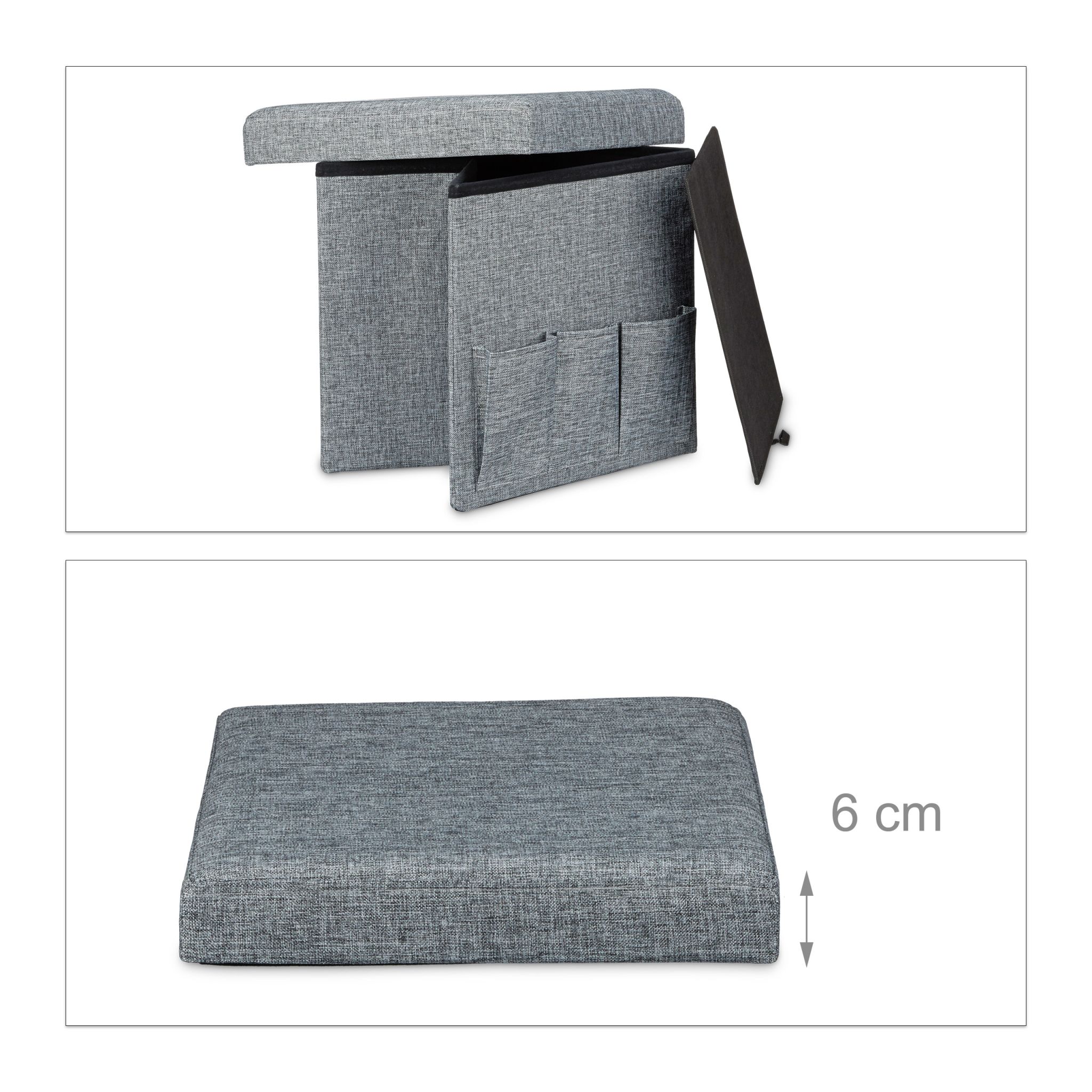 Faltbarer Sitzhocker mit Taschen Leinen Grau von Relaxdays