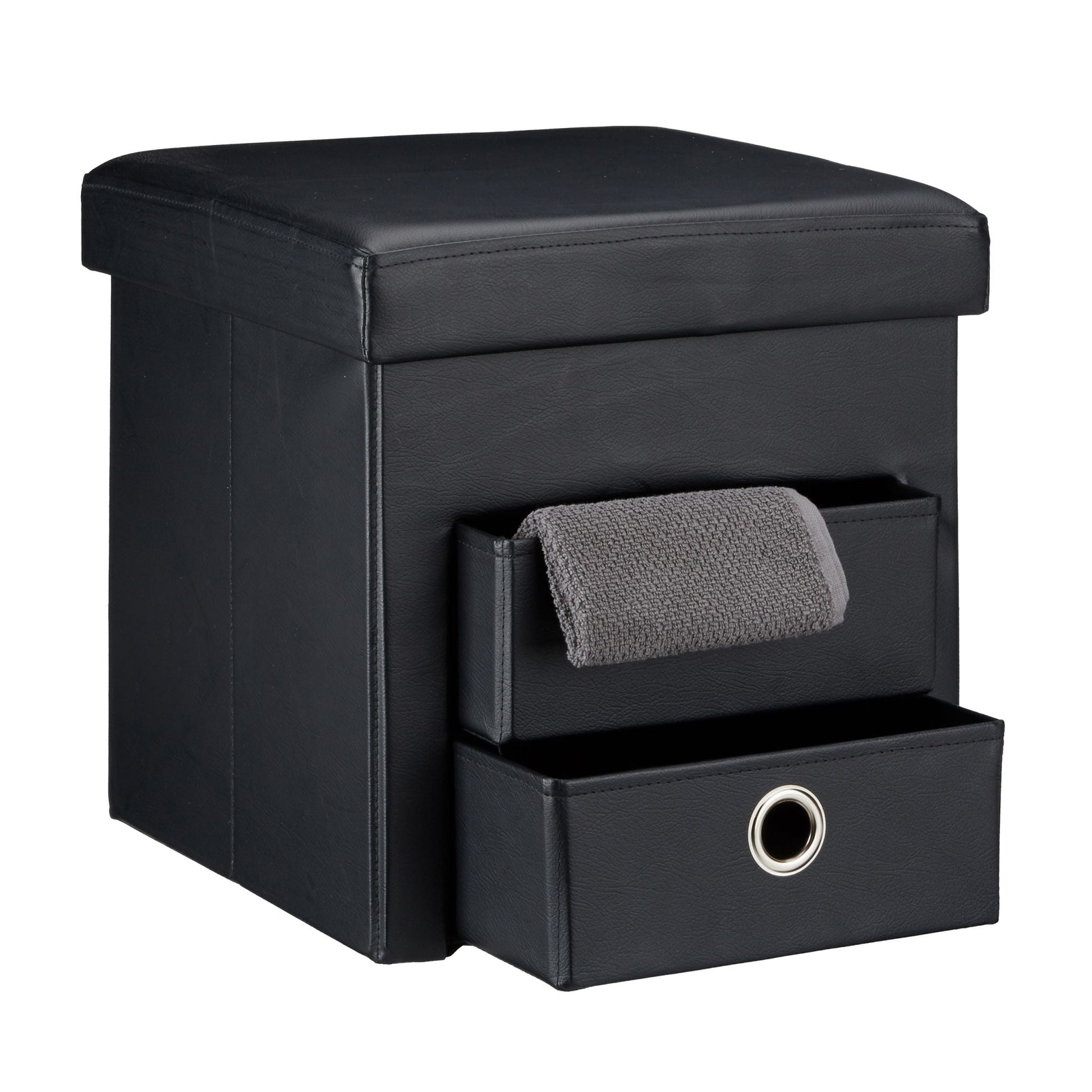 Sitzhocker Kunstleder mit 2 Fächern Schwarz-Silber von Relaxdays