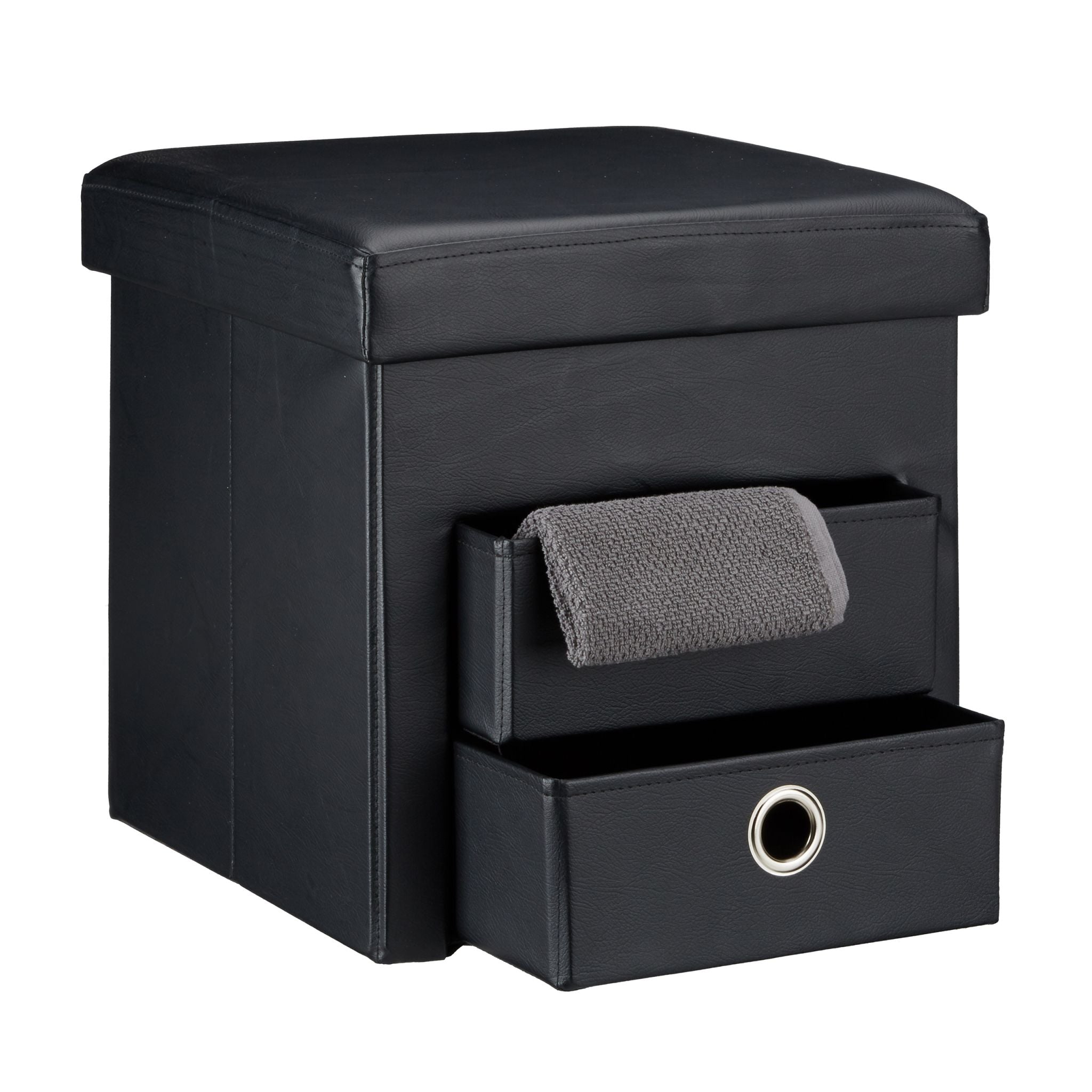 Sitzhocker Kunstleder mit 2 Fächern Schwarz-Silber von Relaxdays