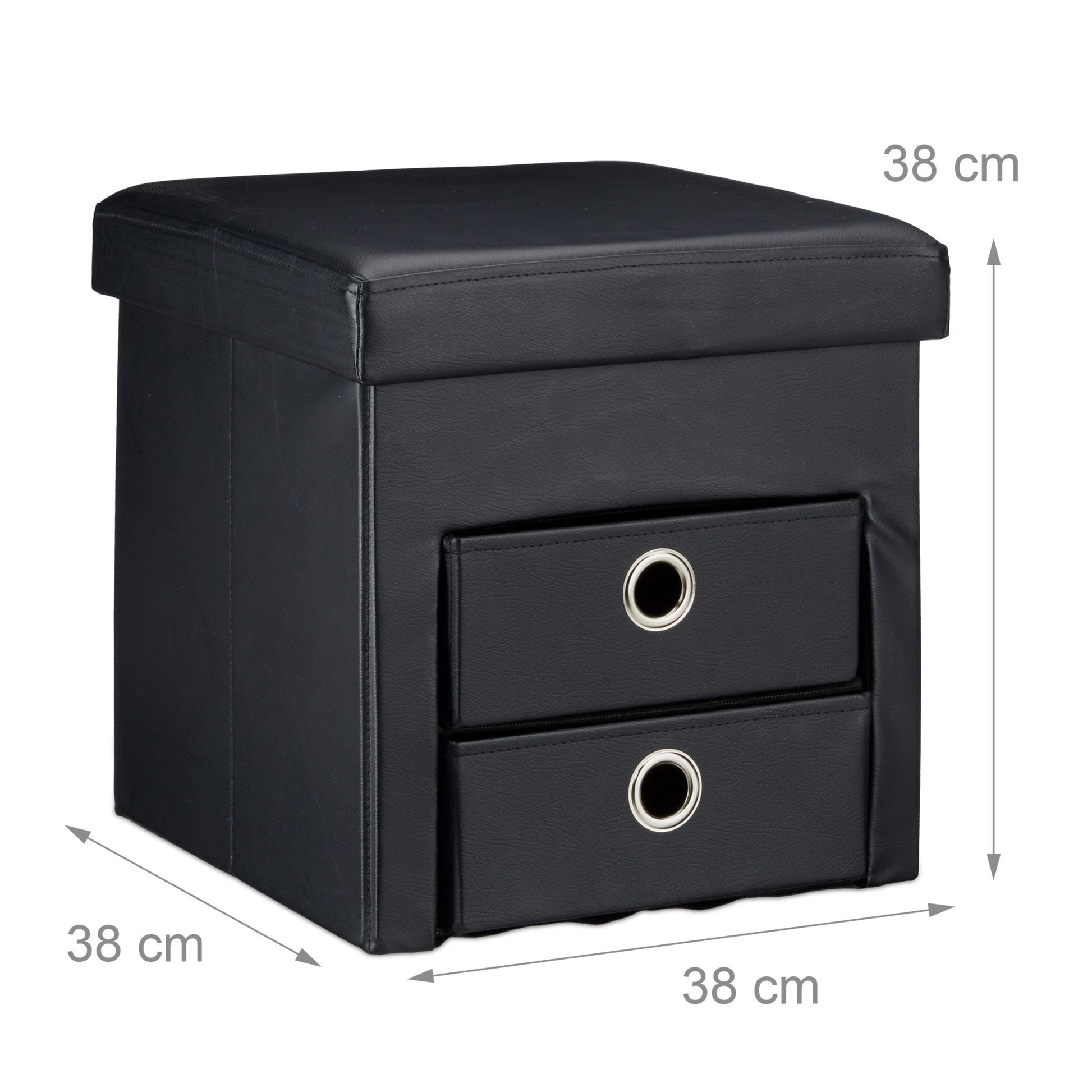 Sitzhocker Kunstleder mit 2 Fächern Schwarz-Silber von Relaxdays