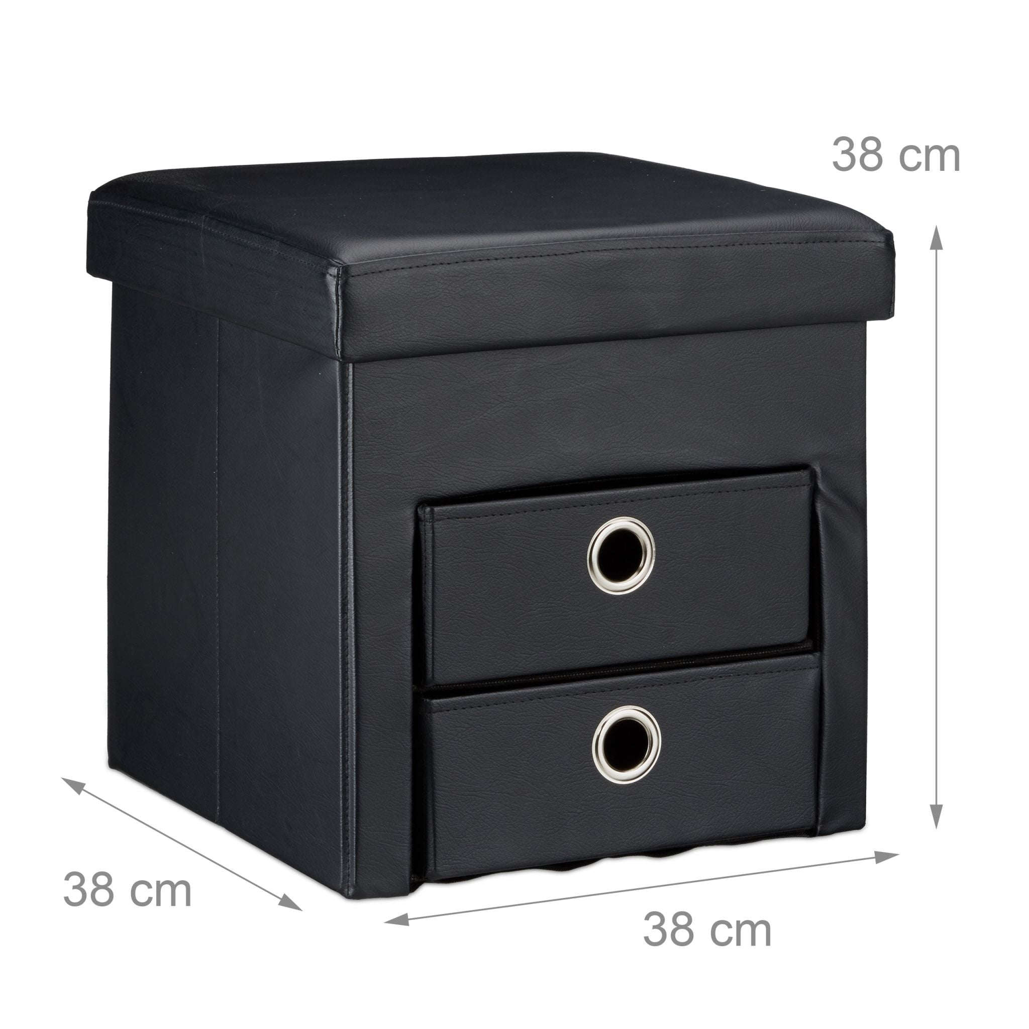 Sitzhocker Kunstleder mit 2 Fächern Schwarz-Silber von Relaxdays