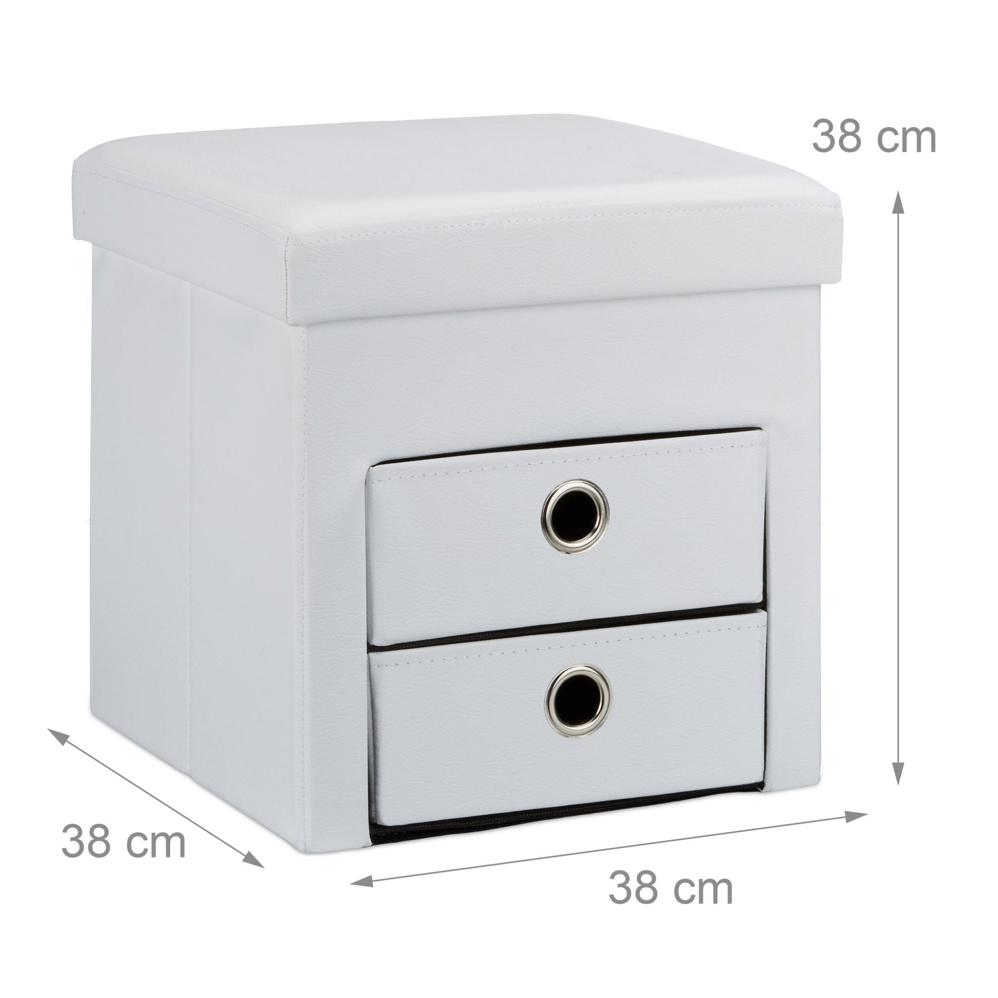 Sitzhocker Kunstleder mit 2 Fächern Weiss-Silber von Relaxdays