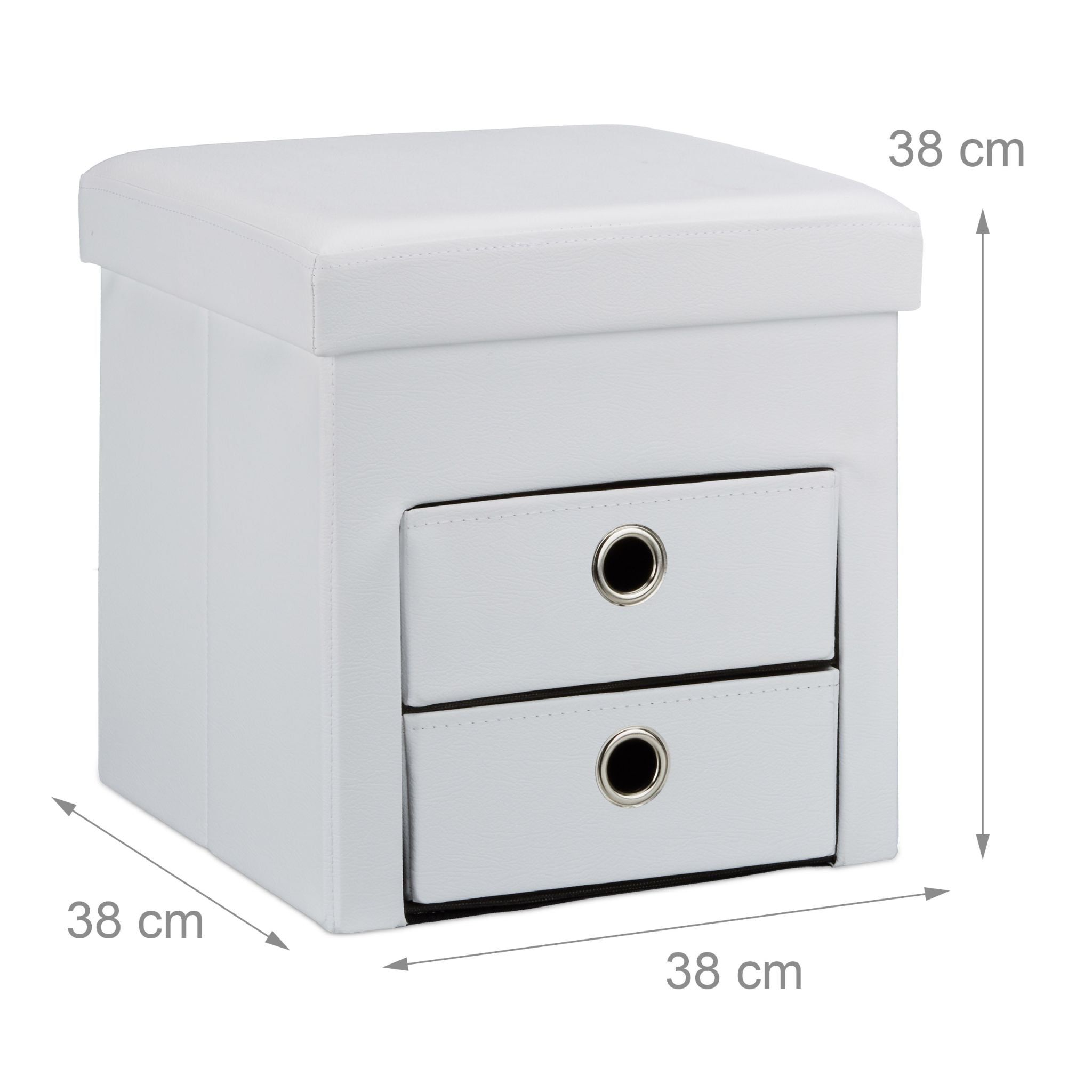 Sitzhocker Kunstleder mit 2 Fächern Weiss-Silber von Relaxdays