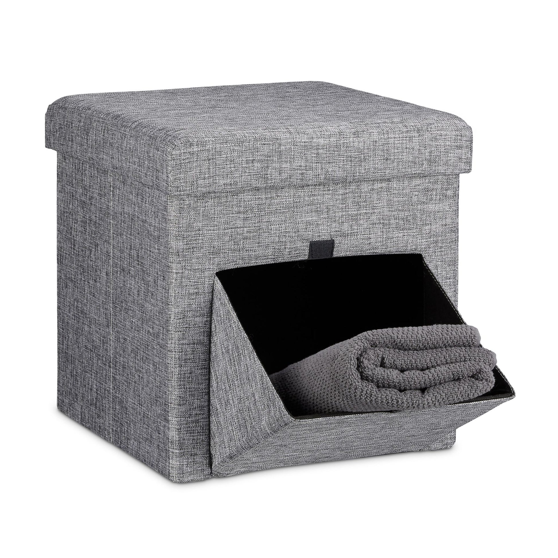 Faltbarer Sitzhocker mit Klappe Grau von Relaxdays
