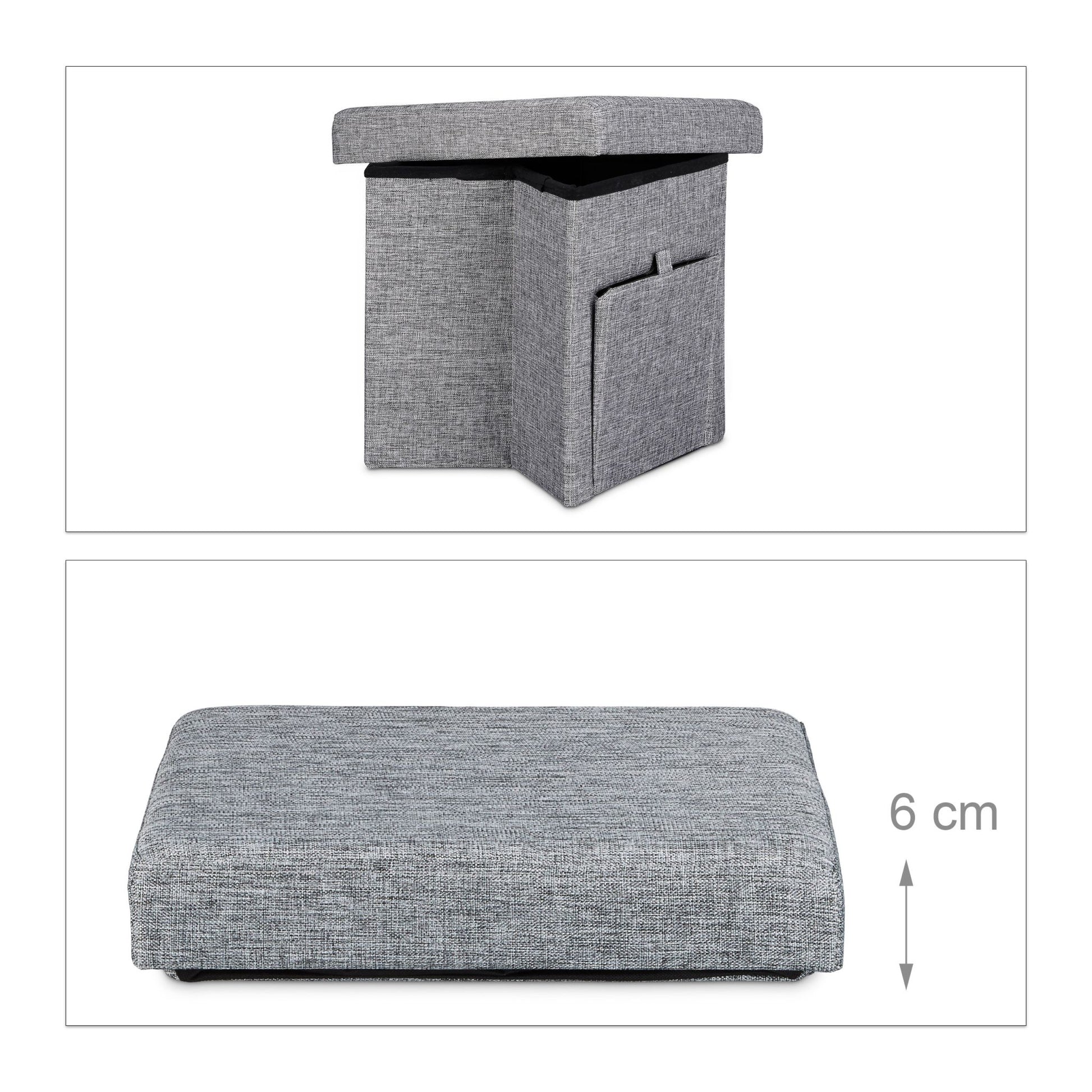 Faltbarer Sitzhocker mit Klappe Grau von Relaxdays