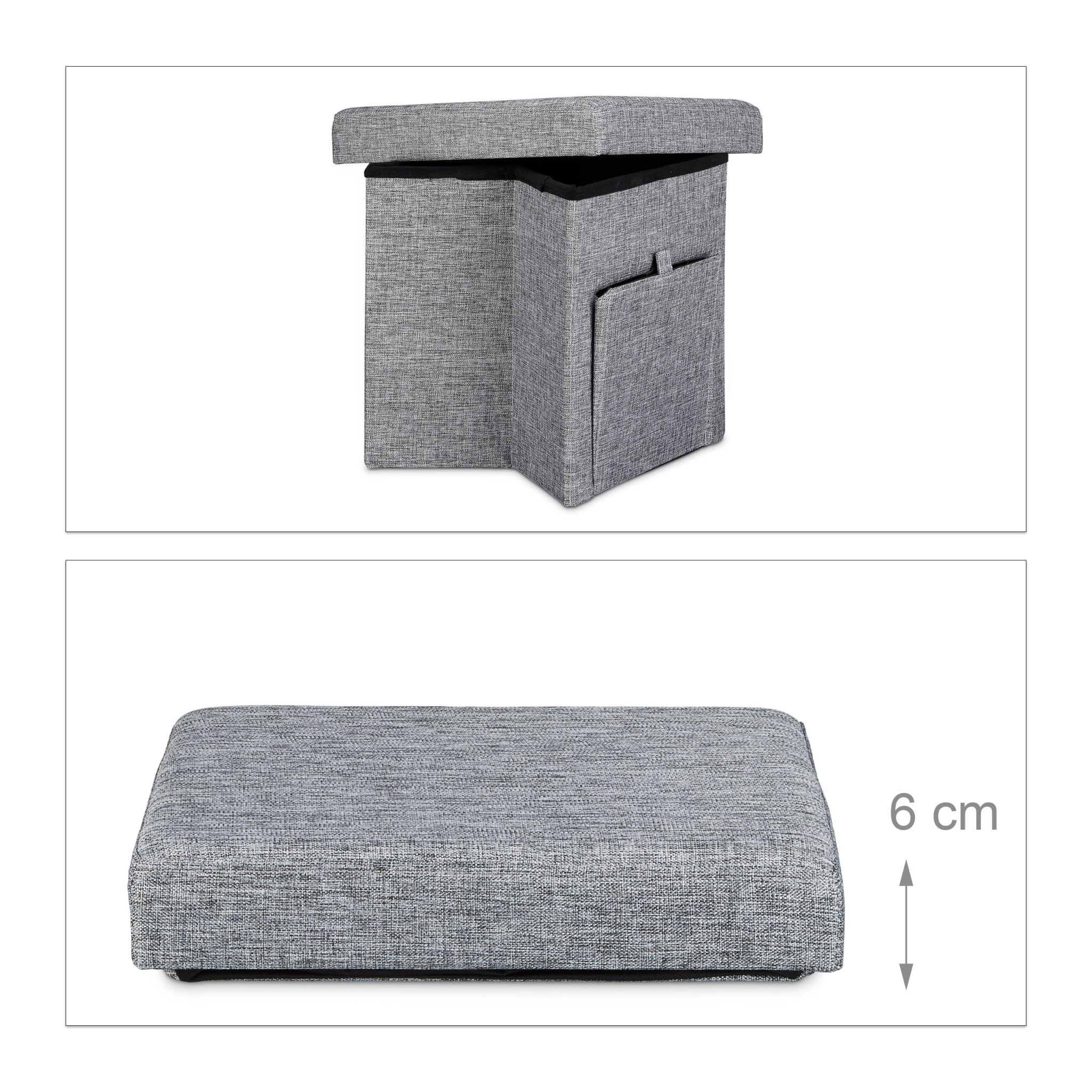 Faltbarer Sitzhocker mit Klappe Grau von Relaxdays