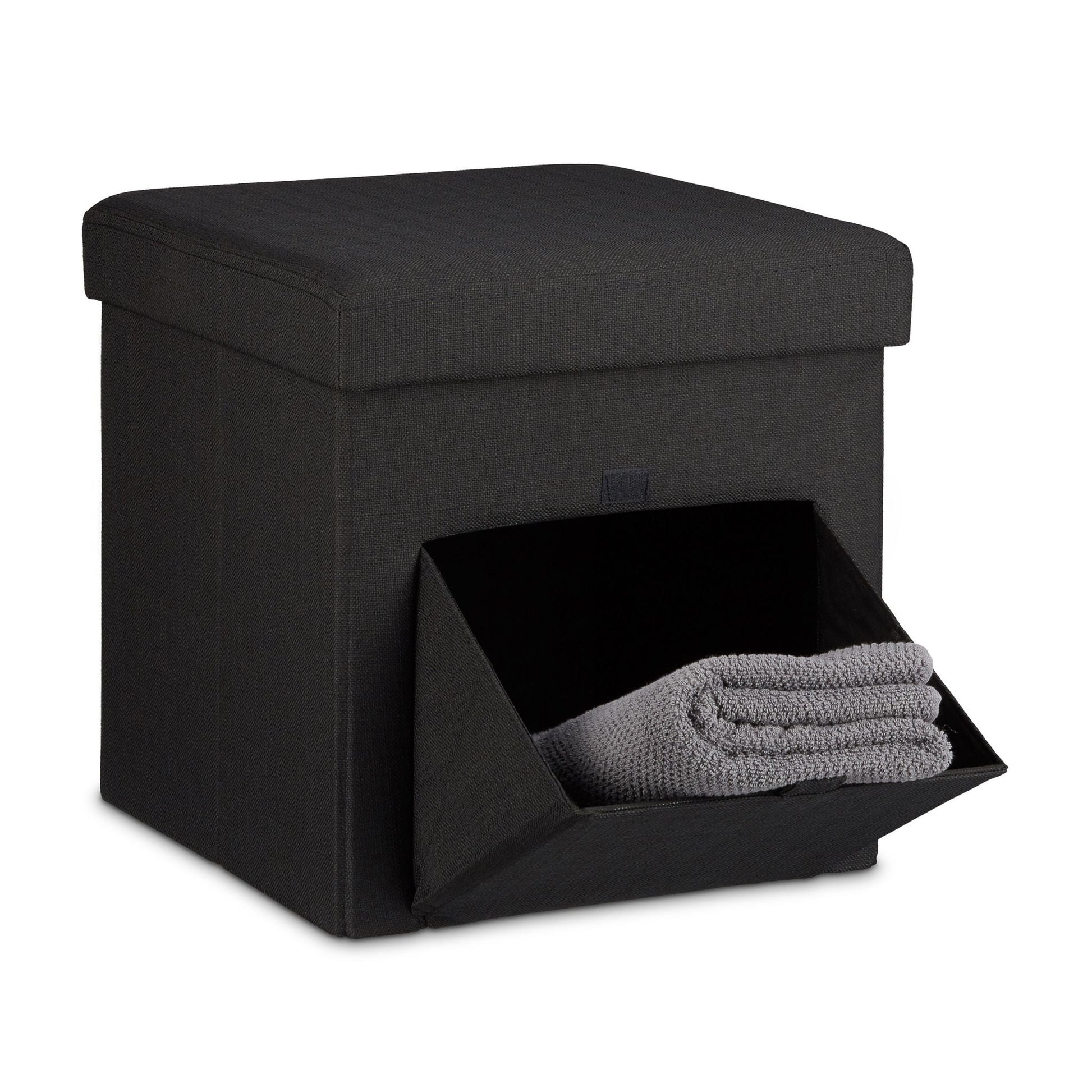 Faltbarer Sitzhocker mit Klappe Schwarz von Relaxdays