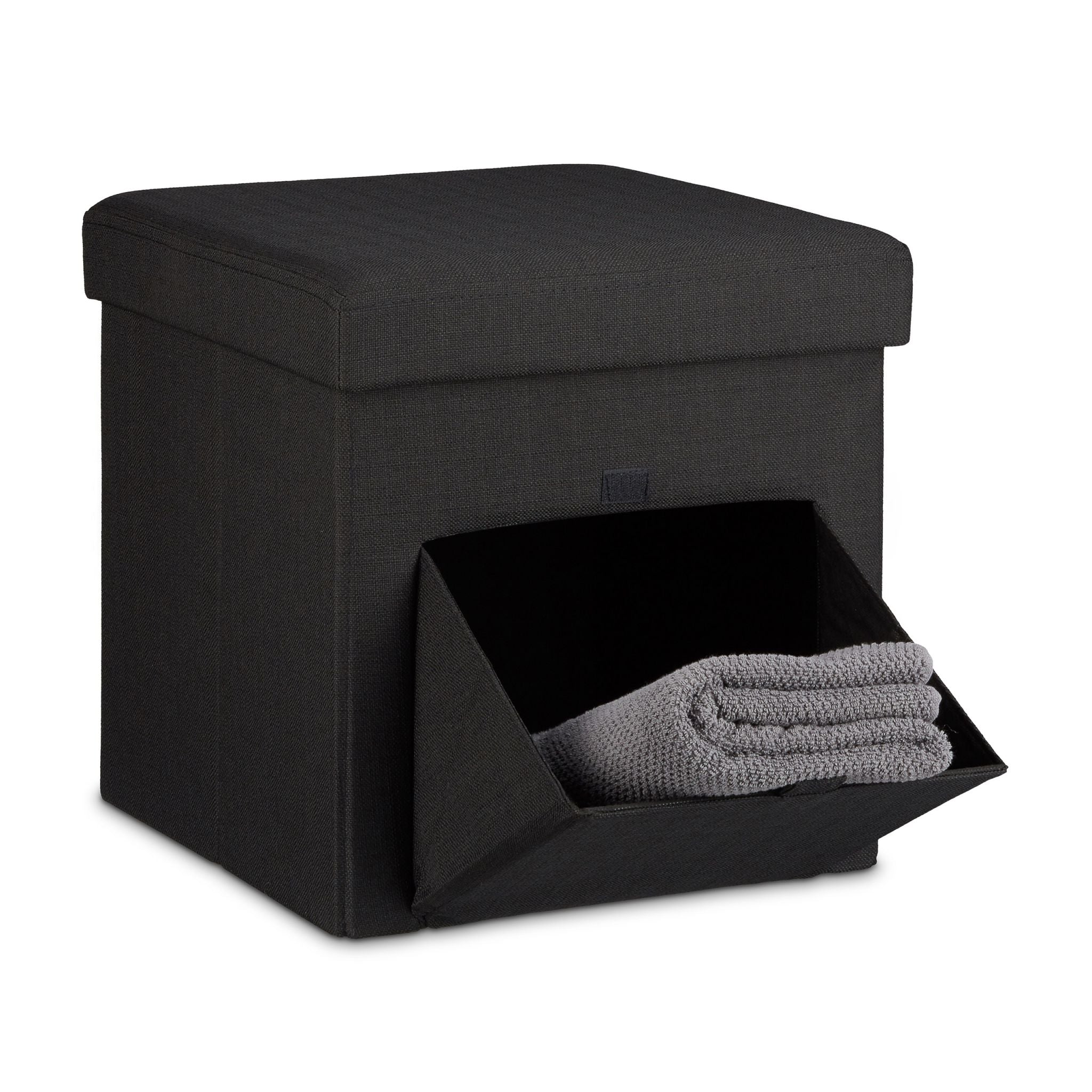 Faltbarer Sitzhocker mit Klappe Schwarz von Relaxdays