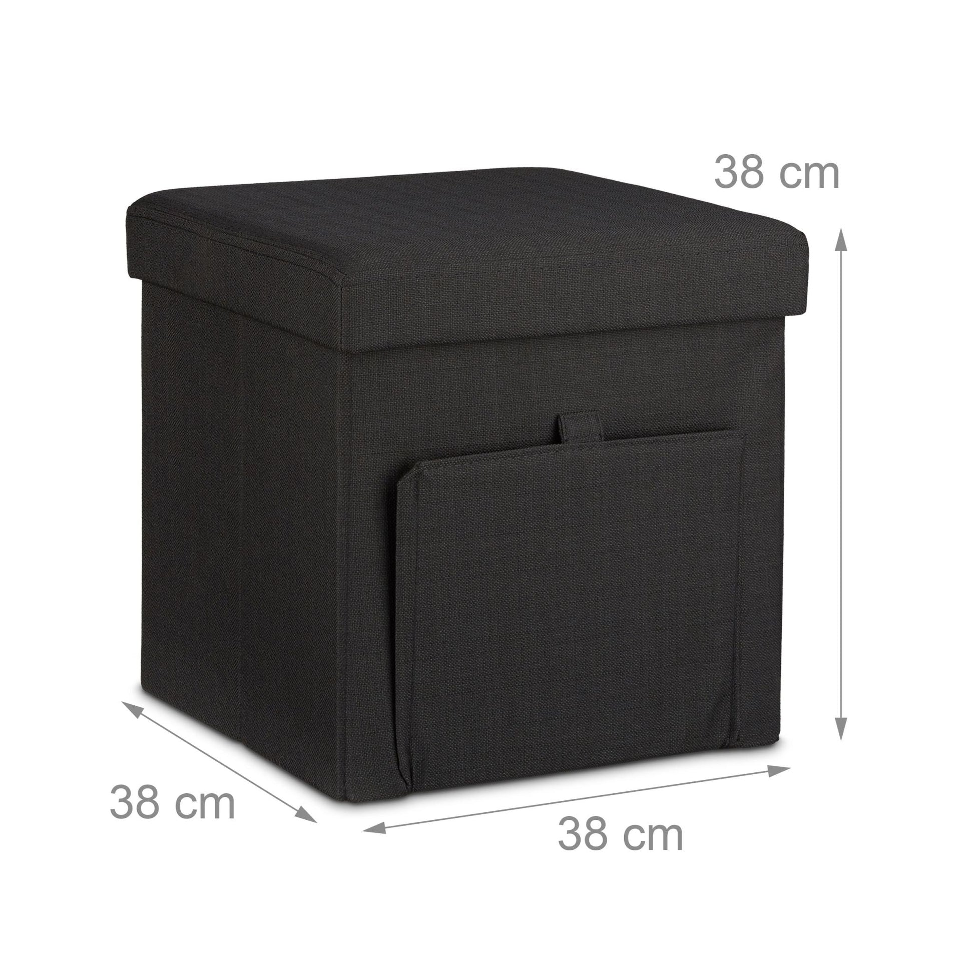 Faltbarer Sitzhocker mit Klappe Schwarz von Relaxdays