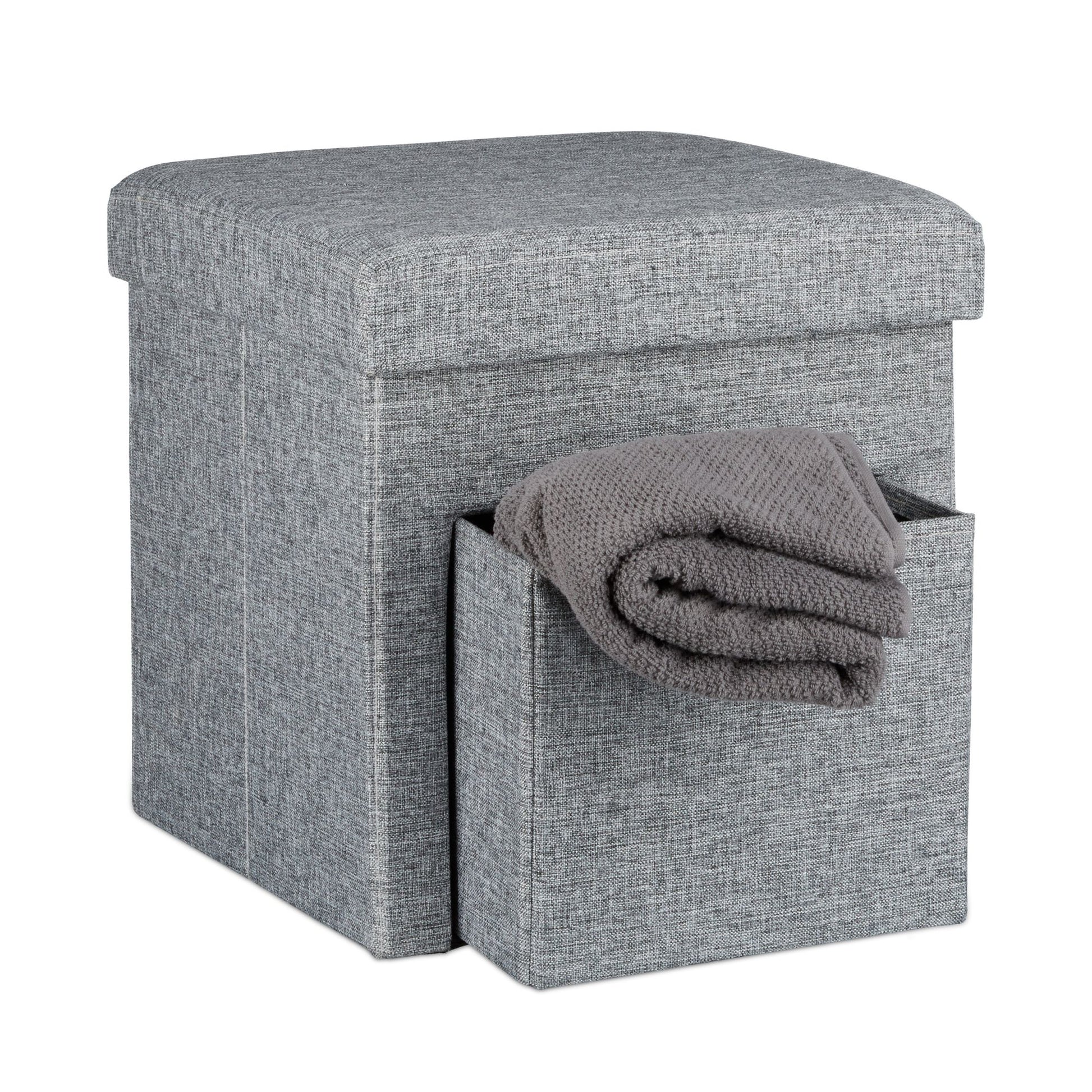 Faltbarer Sitzhocker Leinen mit Fach Grau von Relaxdays