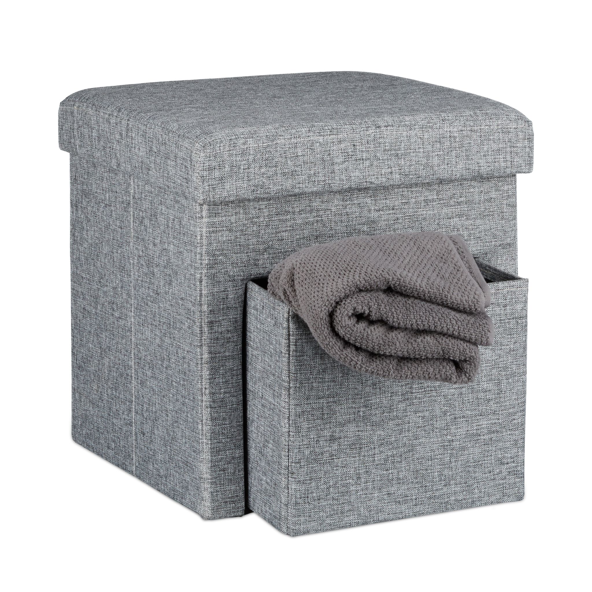 Faltbarer Sitzhocker Leinen mit Fach Grau von Relaxdays