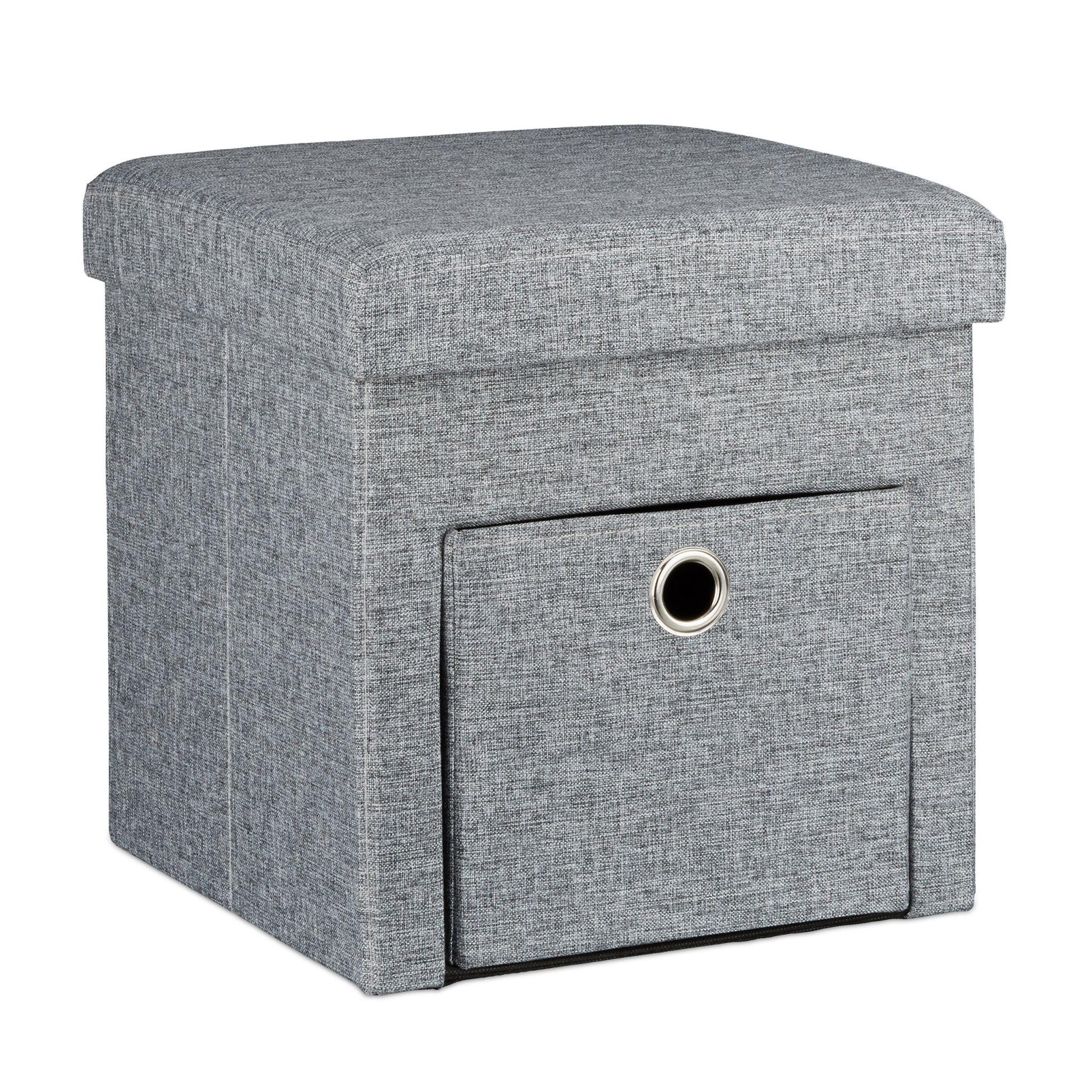 Faltbarer Sitzhocker Leinen mit Fach Grau von Relaxdays