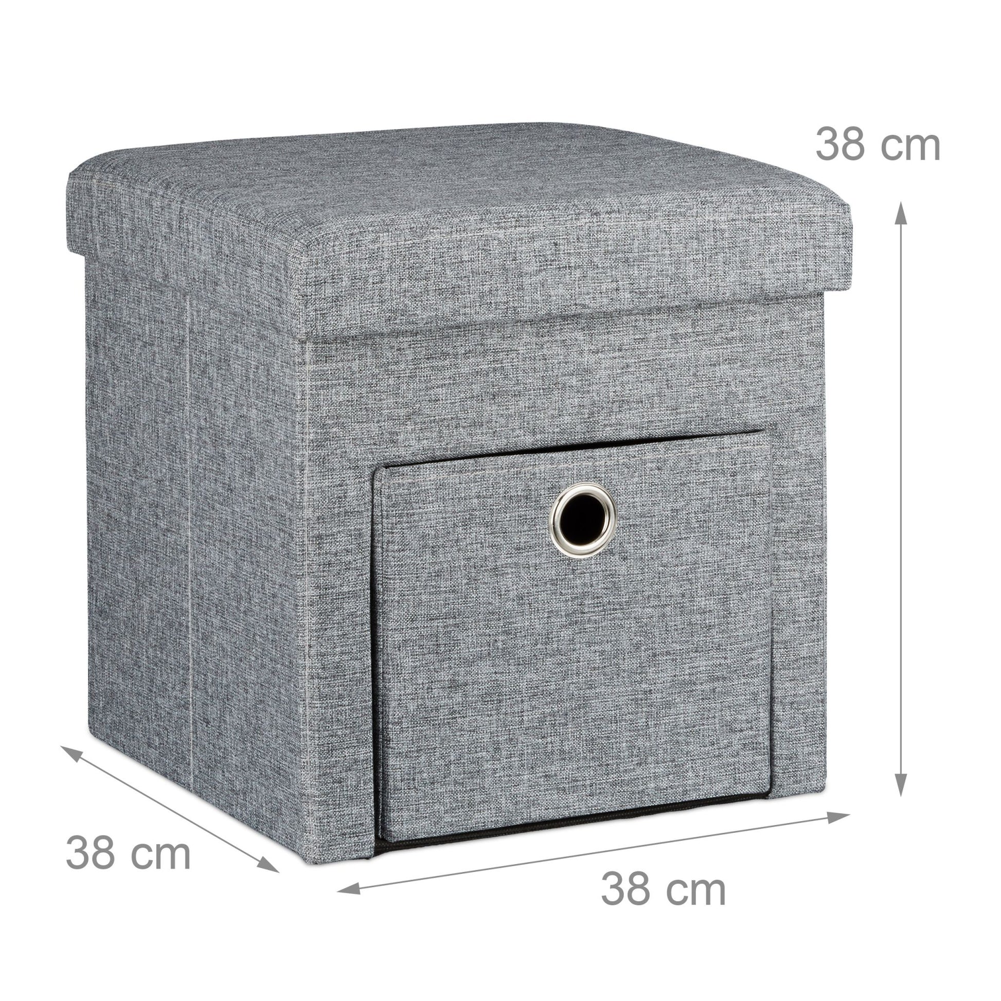 Faltbarer Sitzhocker Leinen mit Fach Grau von Relaxdays