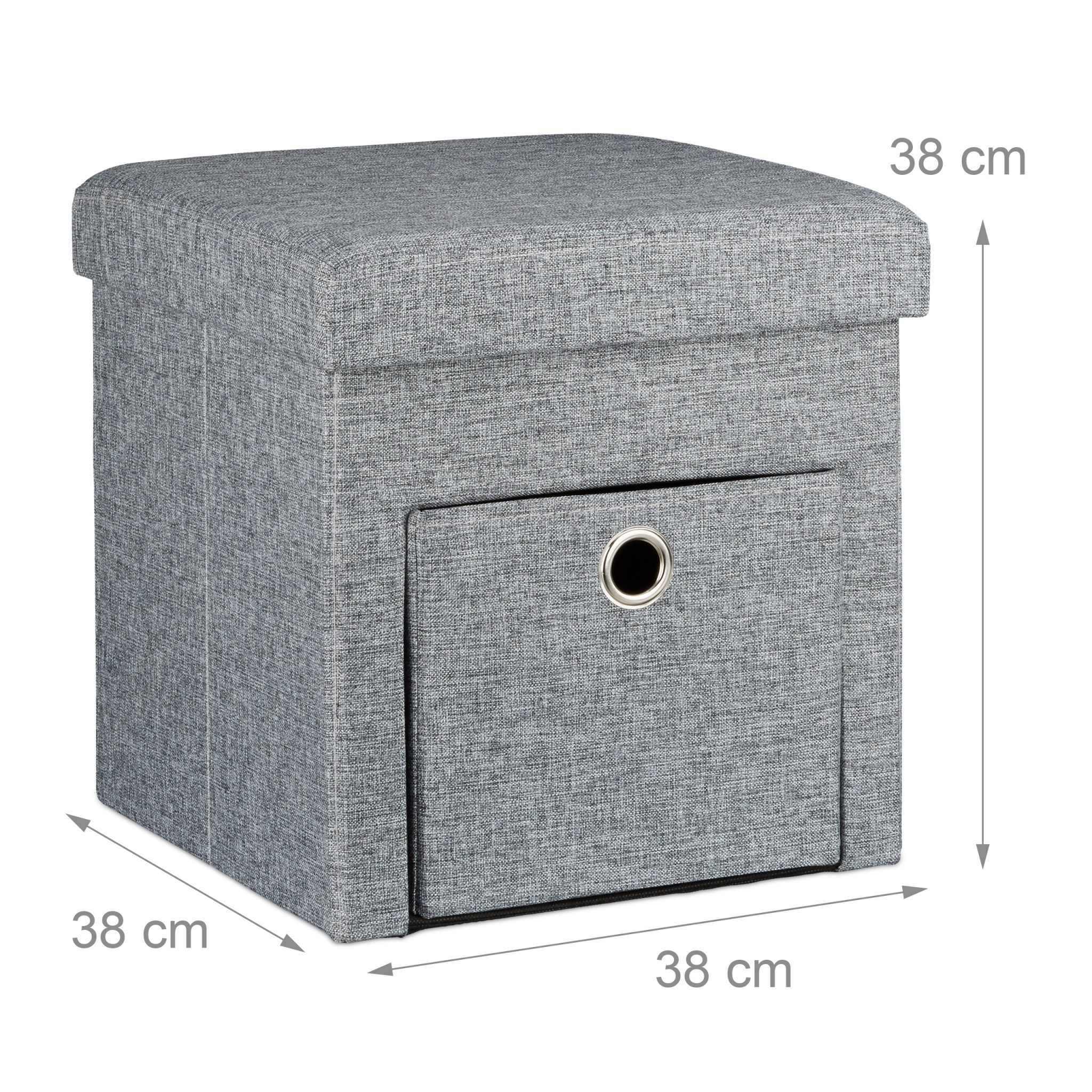 Faltbarer Sitzhocker Leinen mit Fach Grau von Relaxdays