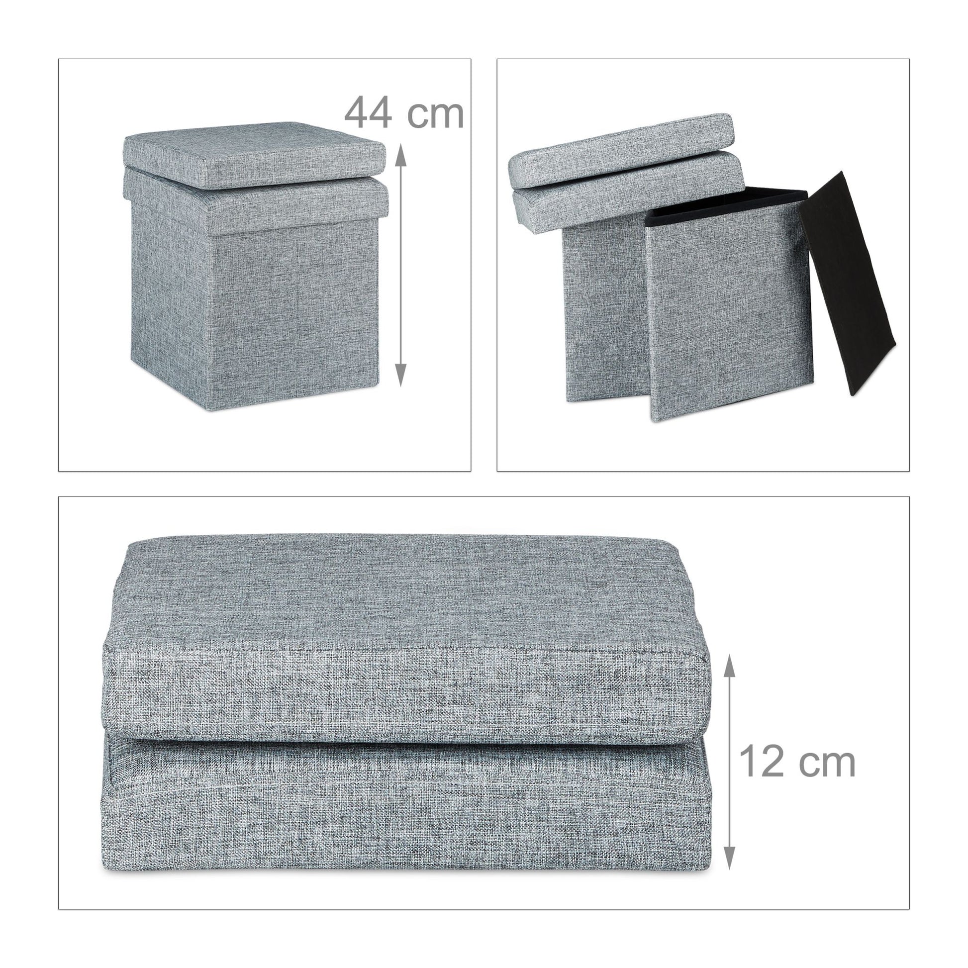 Faltbarer Sitzhocker mit Lehne Grau von Relaxdays