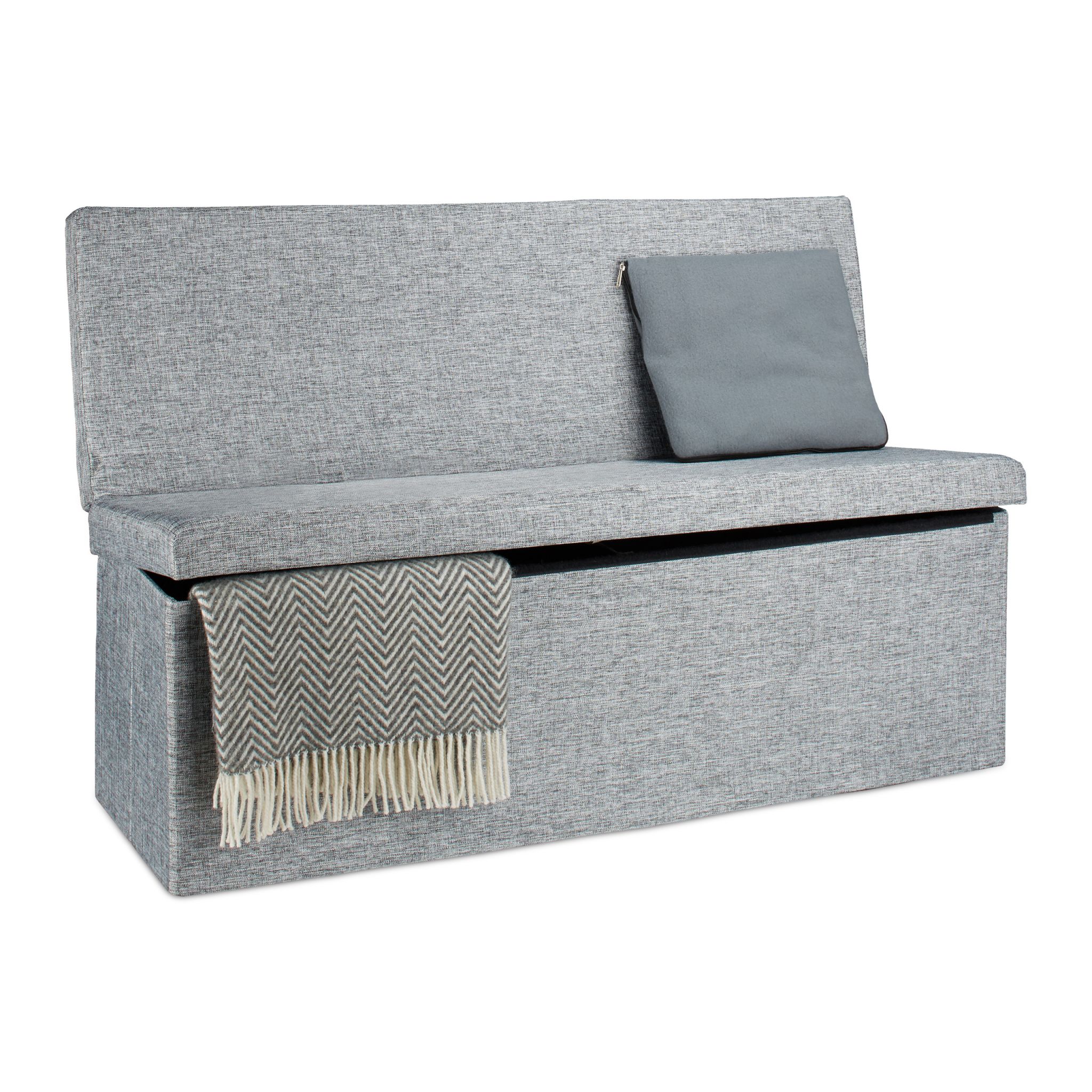 Faltbarer Sitzhocker mit Lehne XL Grau von Relaxdays