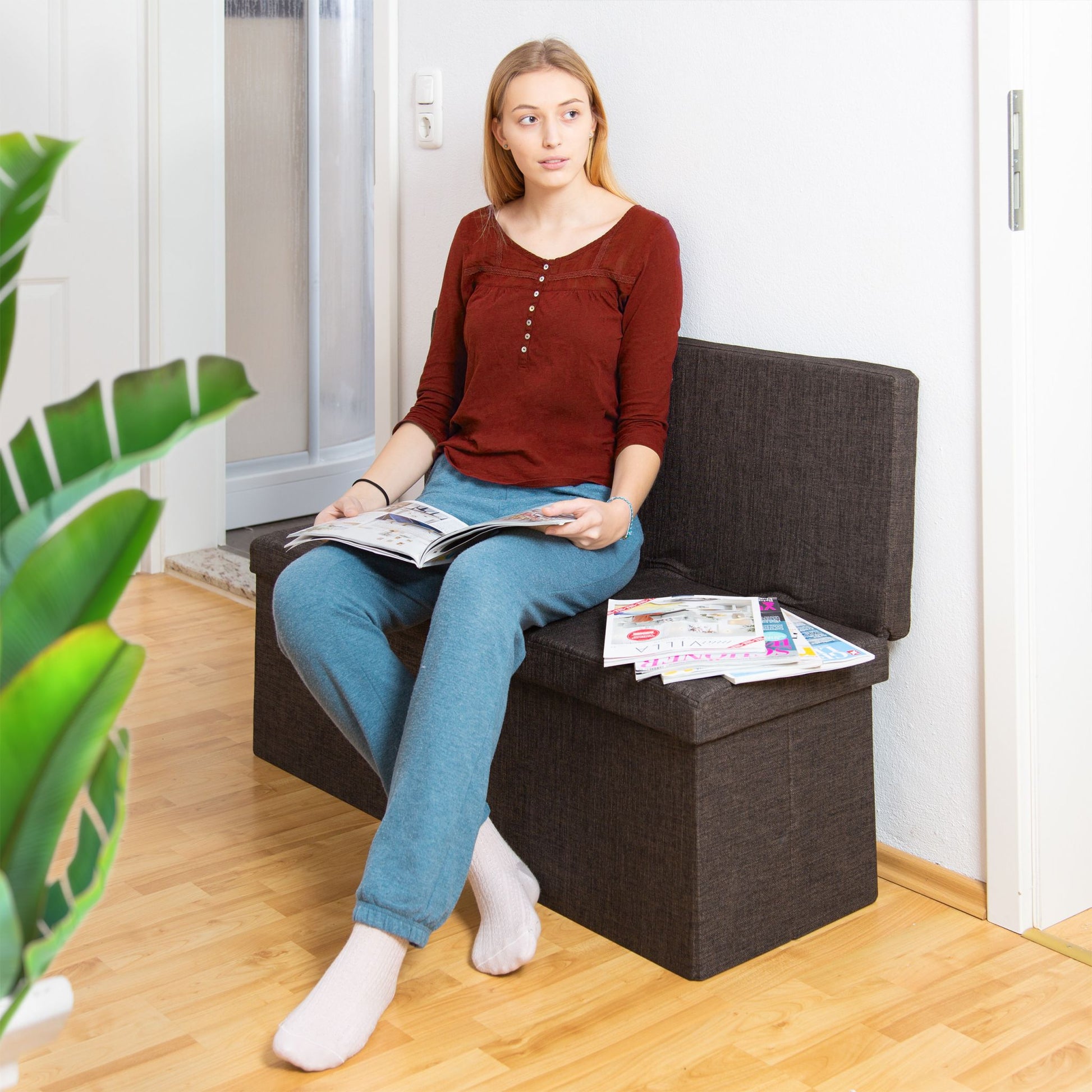 Faltbarer Sitzhocker mit Lehne XL Grau von Relaxdays
