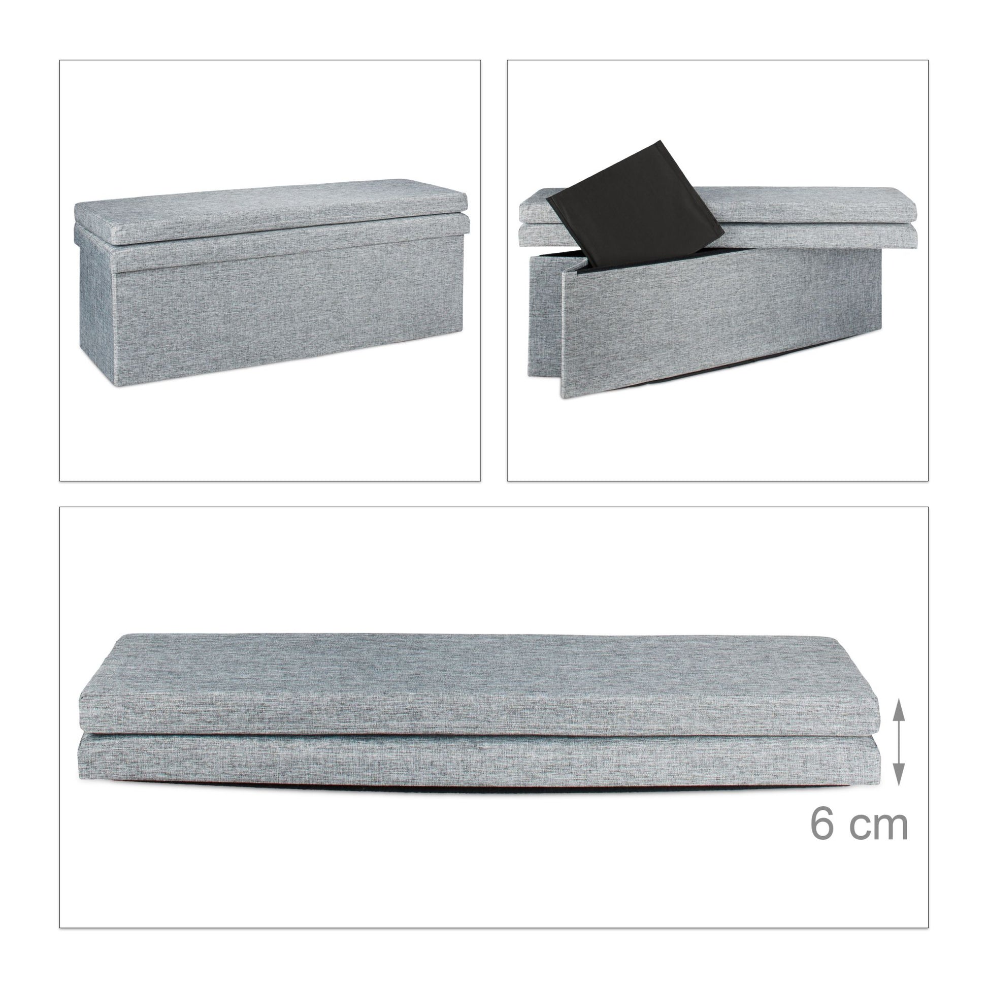 Faltbarer Sitzhocker mit Lehne XL Grau von Relaxdays