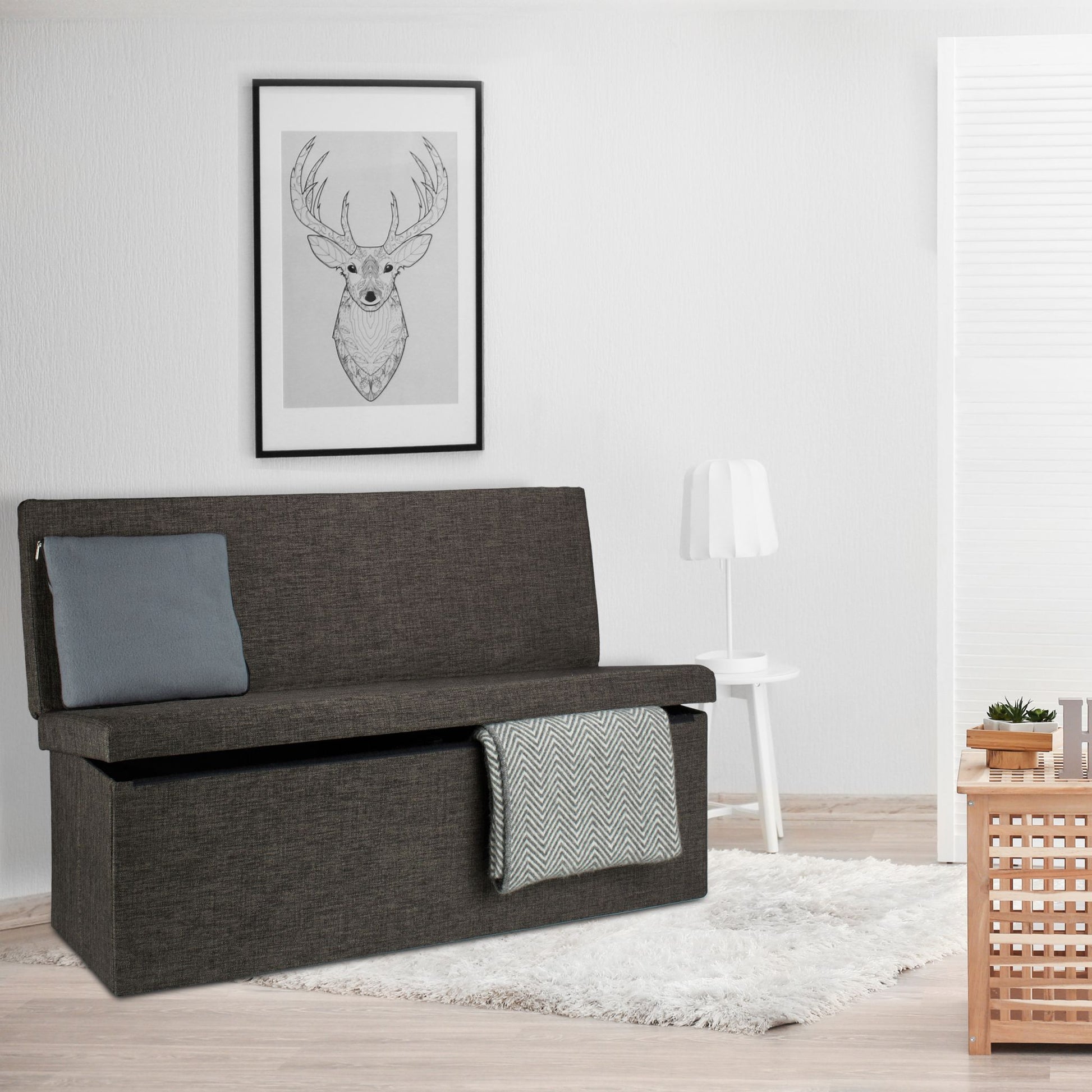 Faltbarer Sitzhocker mit Lehne XL Dunkelbraun von Relaxdays