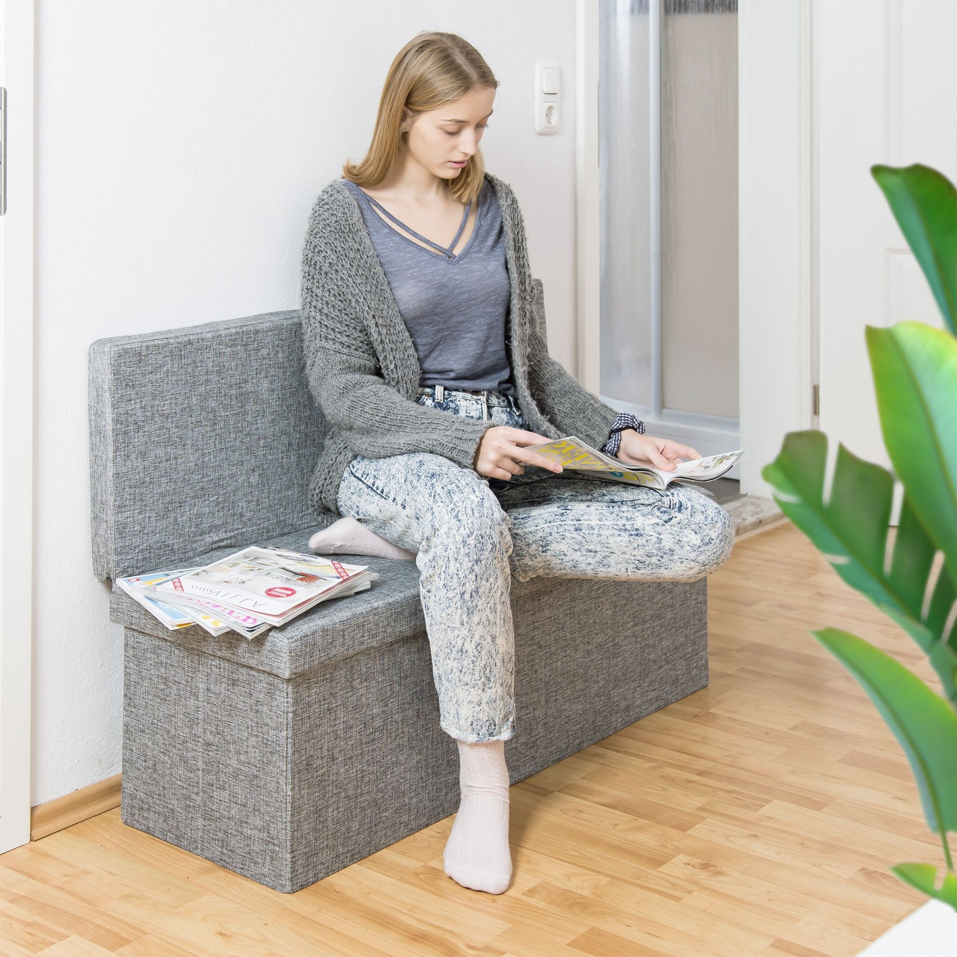 Faltbarer Sitzhocker mit Lehne XL Dunkelbraun von Relaxdays