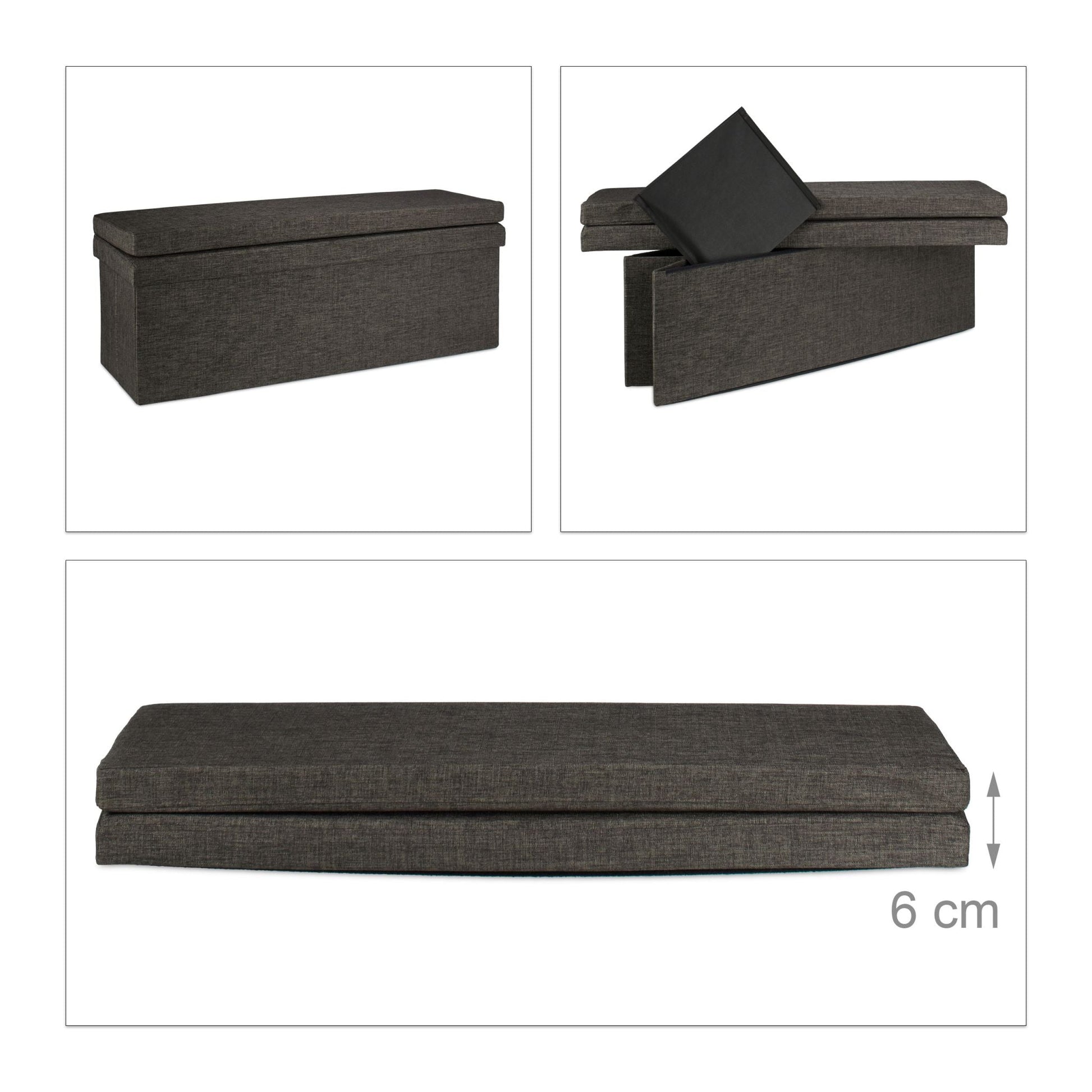 Faltbarer Sitzhocker mit Lehne XL Dunkelbraun von Relaxdays