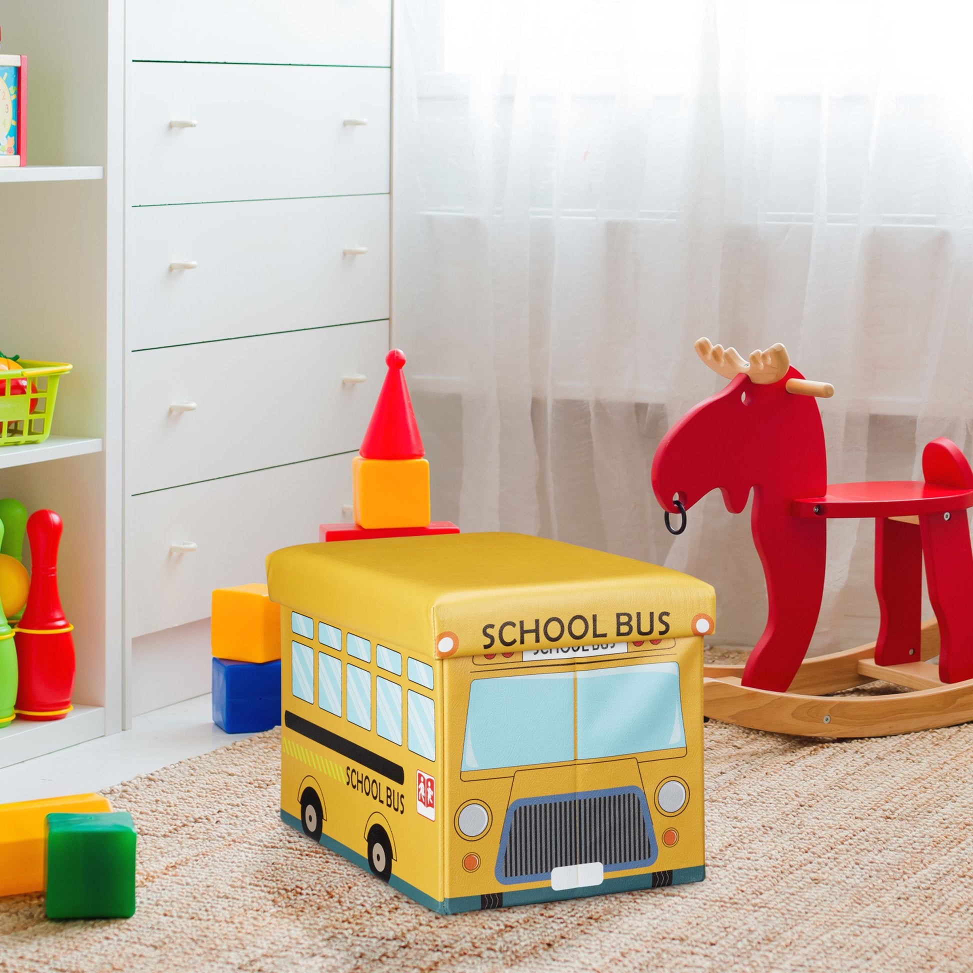 Faltbare Spielzeugkiste mit Stauraum Blau-Gelb-Grau von Relaxdays