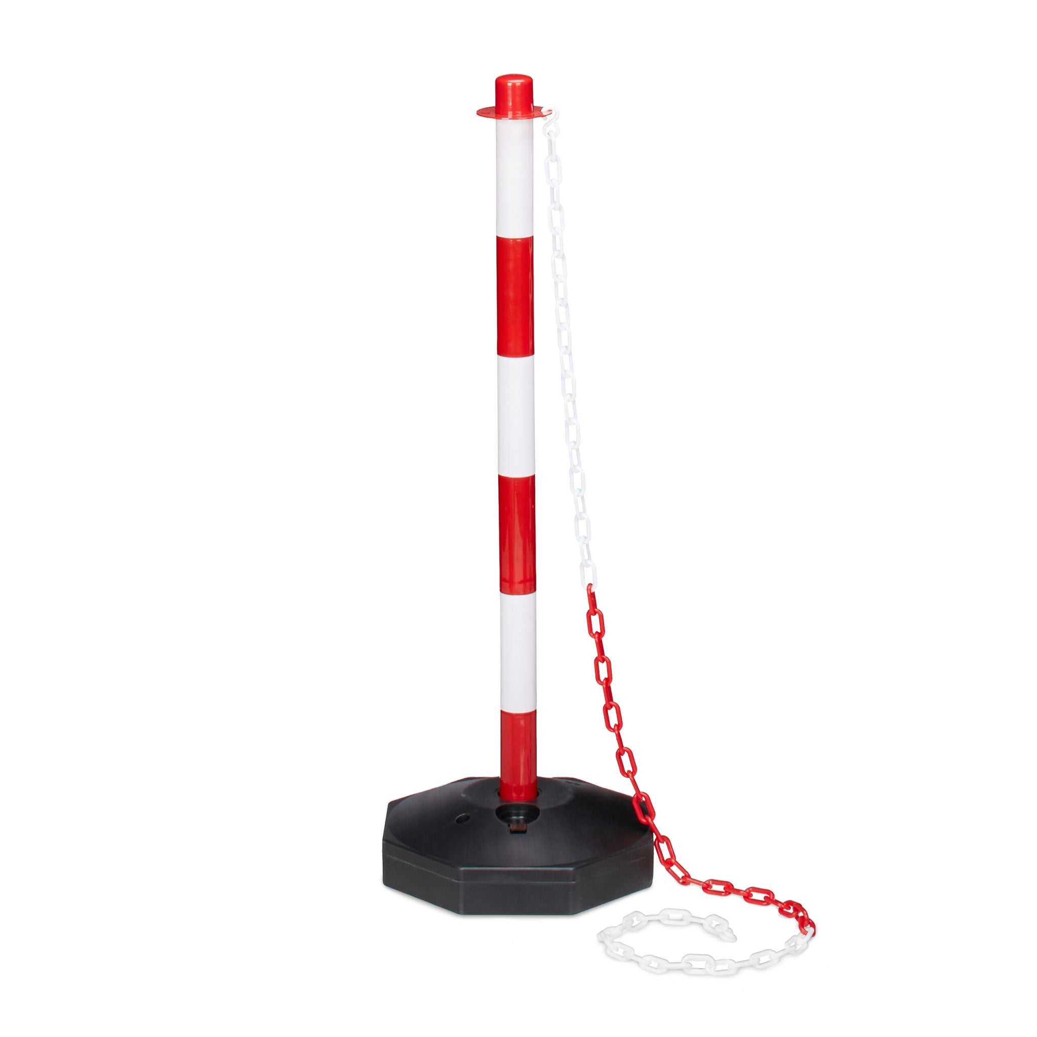 Absperrpfosten Kunststoff mit Kette Weiss-Rot-Schwarz von Relaxdays