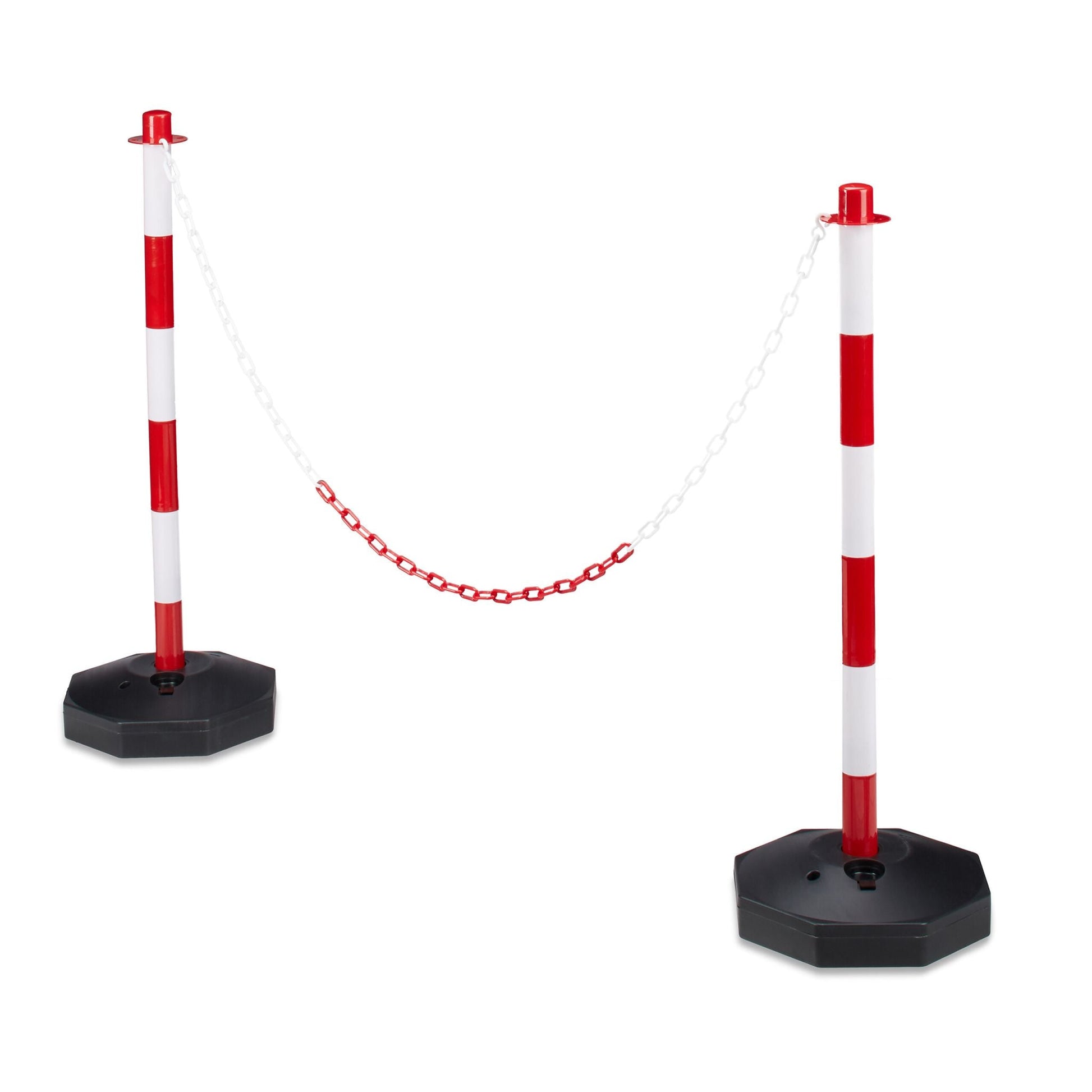 Absperrpfosten Kunststoff mit Kette Weiss-Rot-Schwarz von Relaxdays