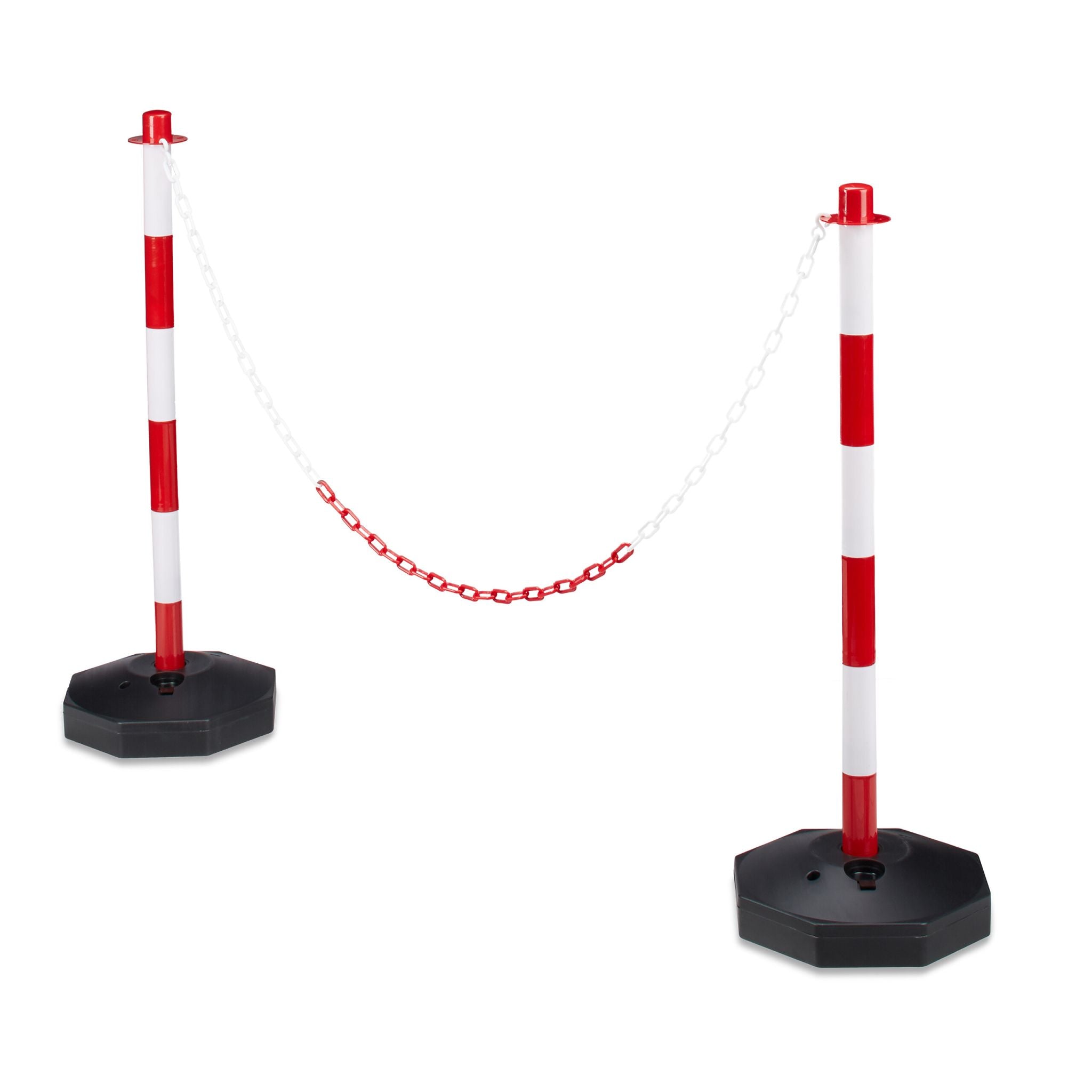Absperrpfosten Kunststoff mit Kette Weiss-Rot-Schwarz von Relaxdays