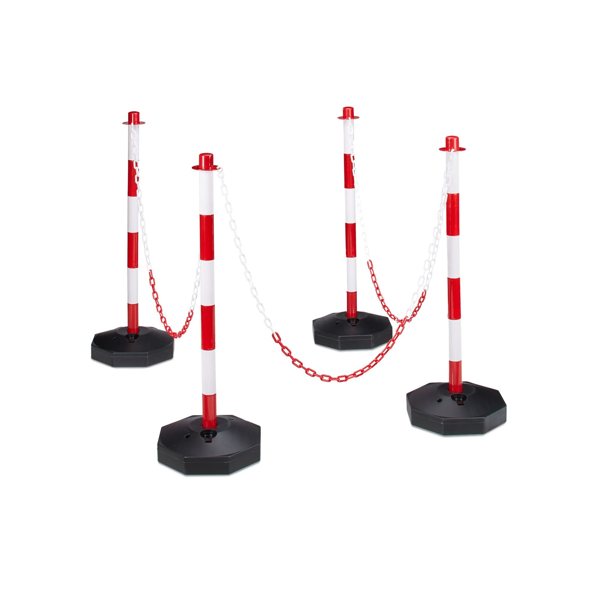 Absperrpfosten Kunststoff mit Kette Weiss-Rot-Schwarz von Relaxdays