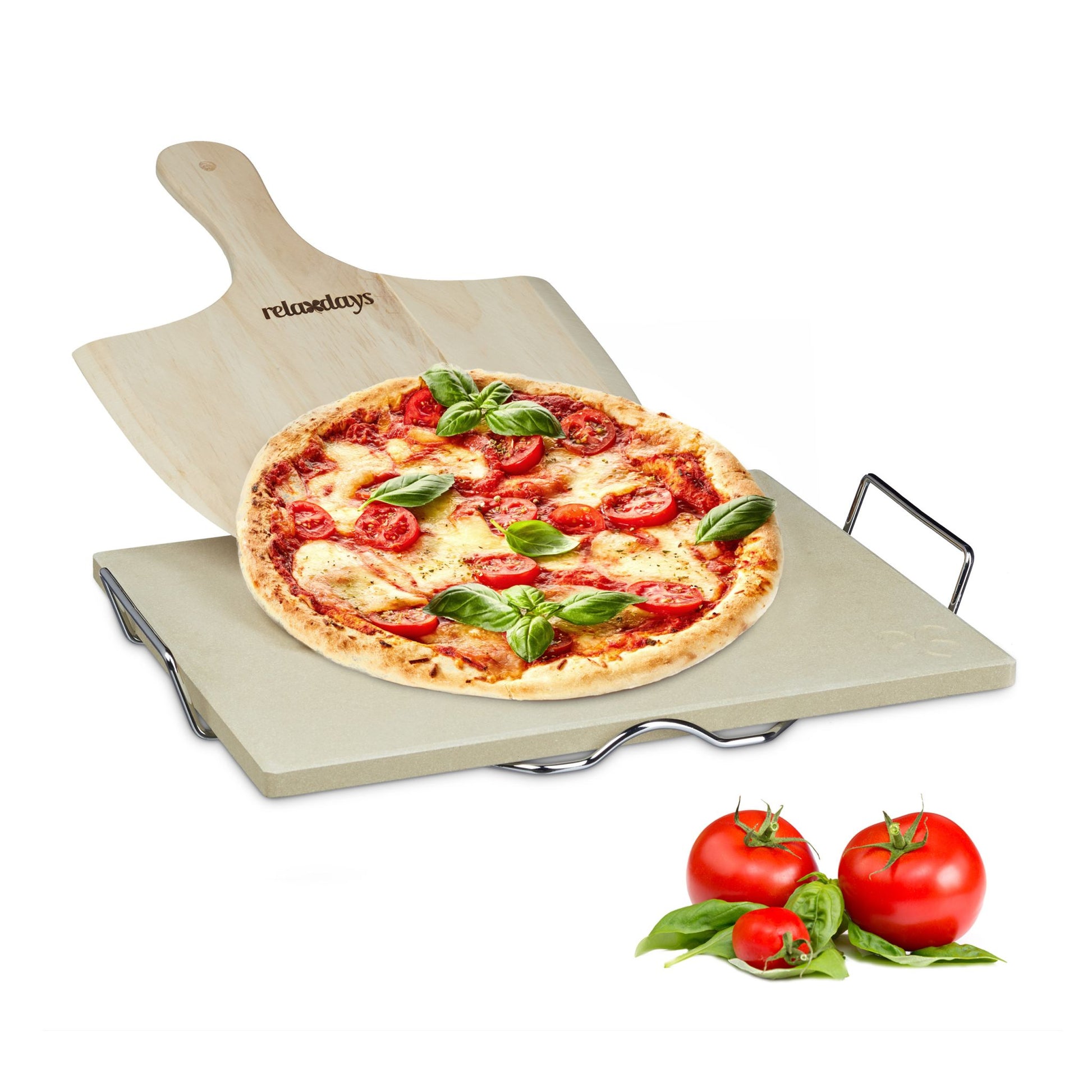 Pizzastein Set 1,5cm Hellbraun-Silber von Relaxdays