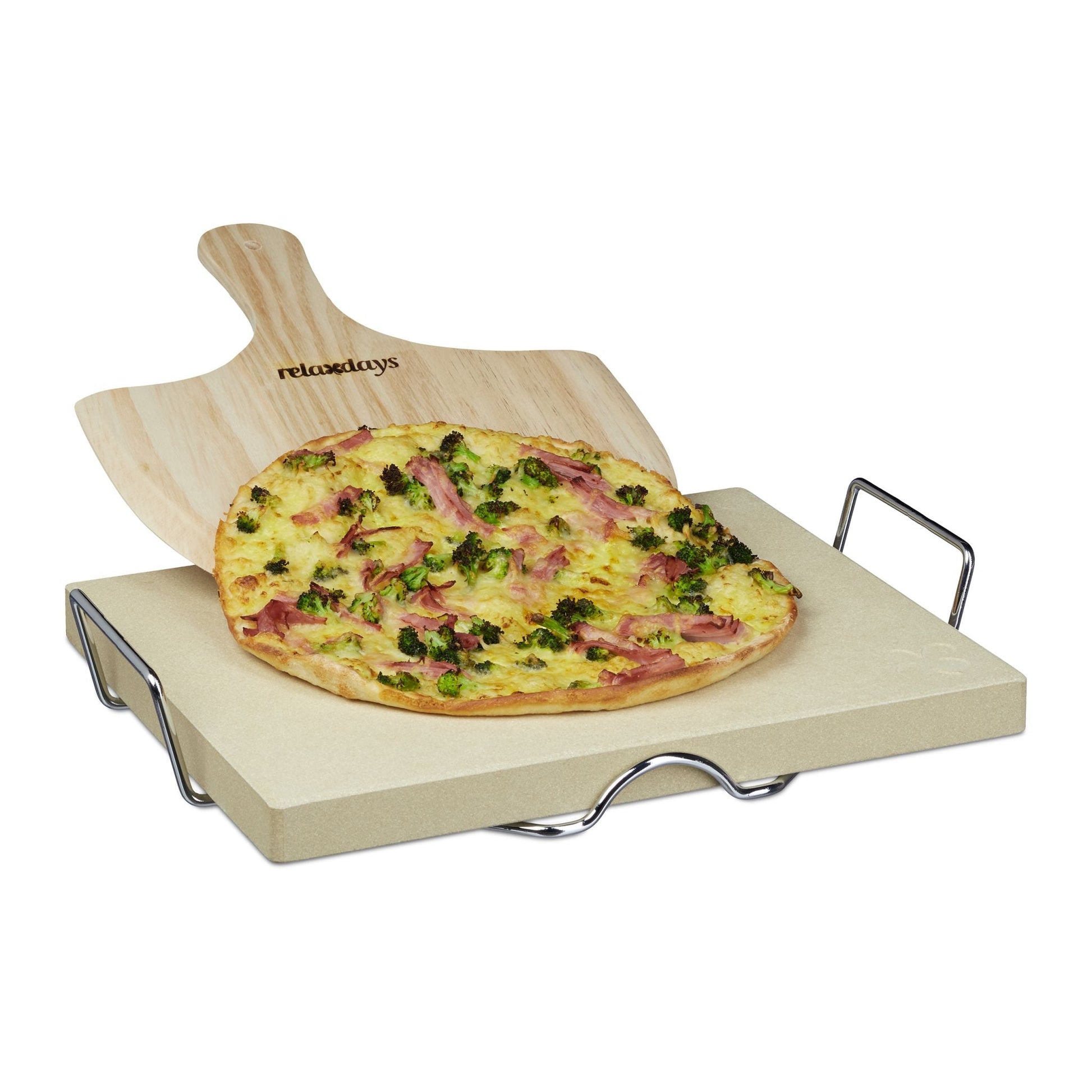 Pizzastein Set 3cm Hellbraun-Silber von Relaxdays