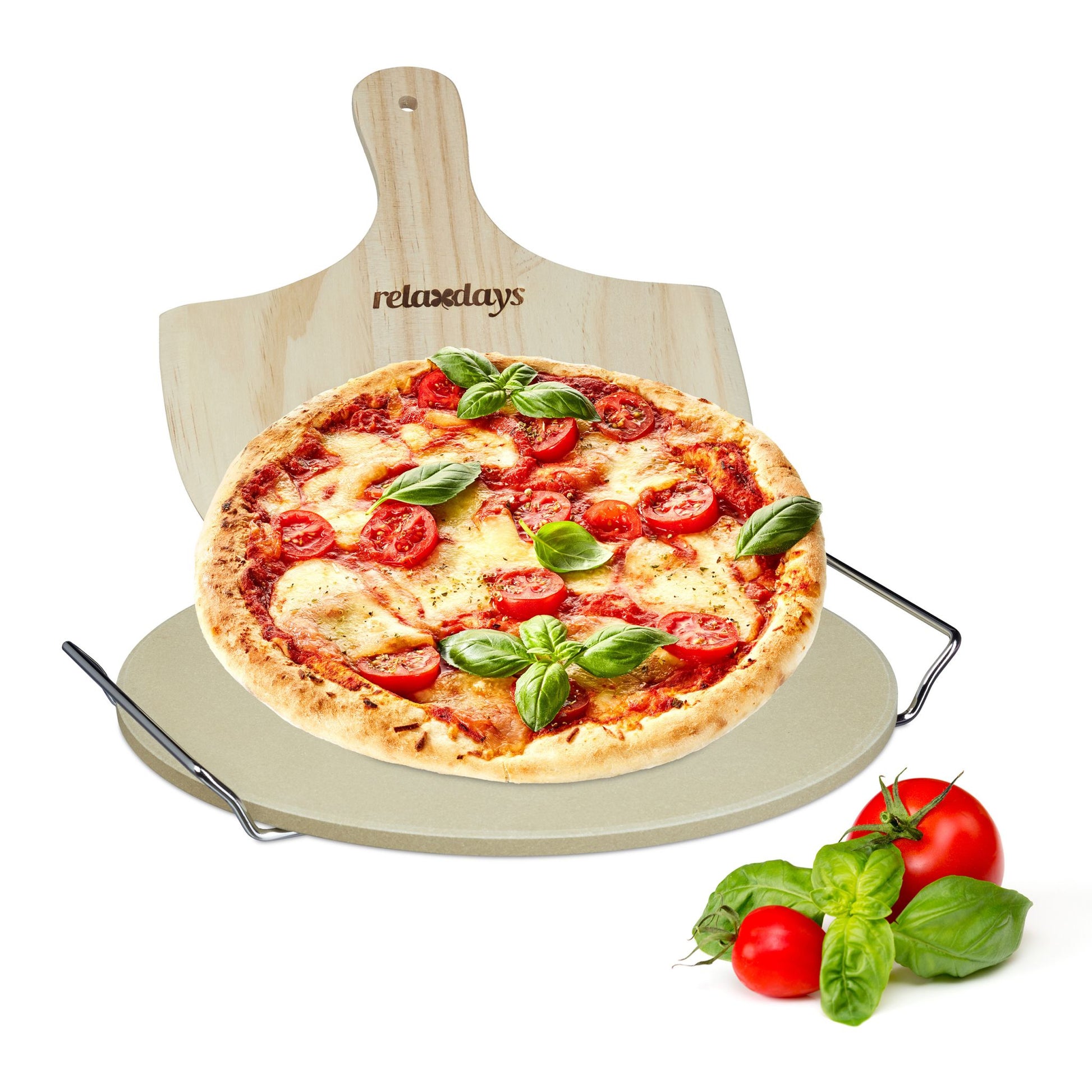 Pizzastein Set rund Hellbraun-Silber von Relaxdays