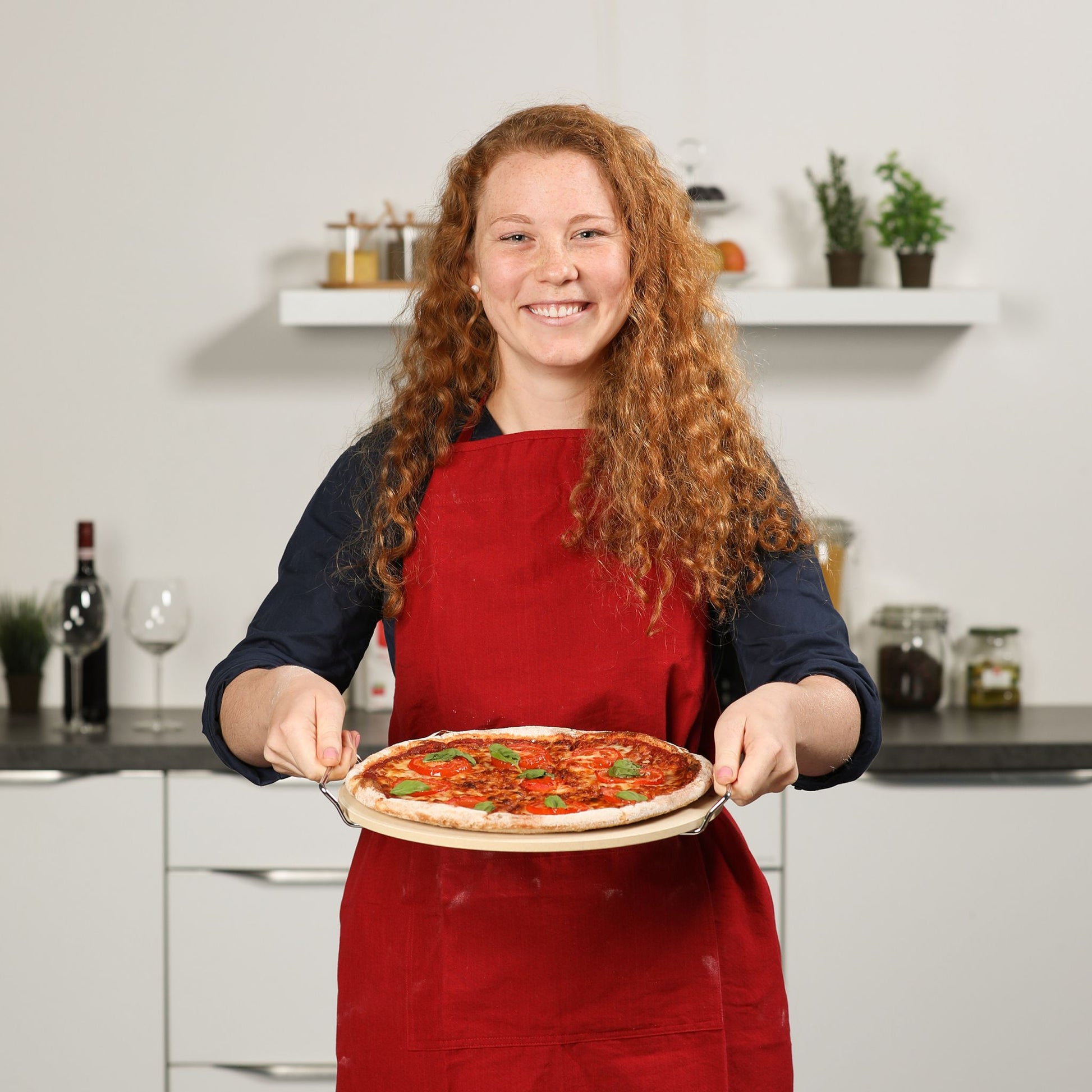 Pizzastein Set rund Hellbraun-Silber von Relaxdays
