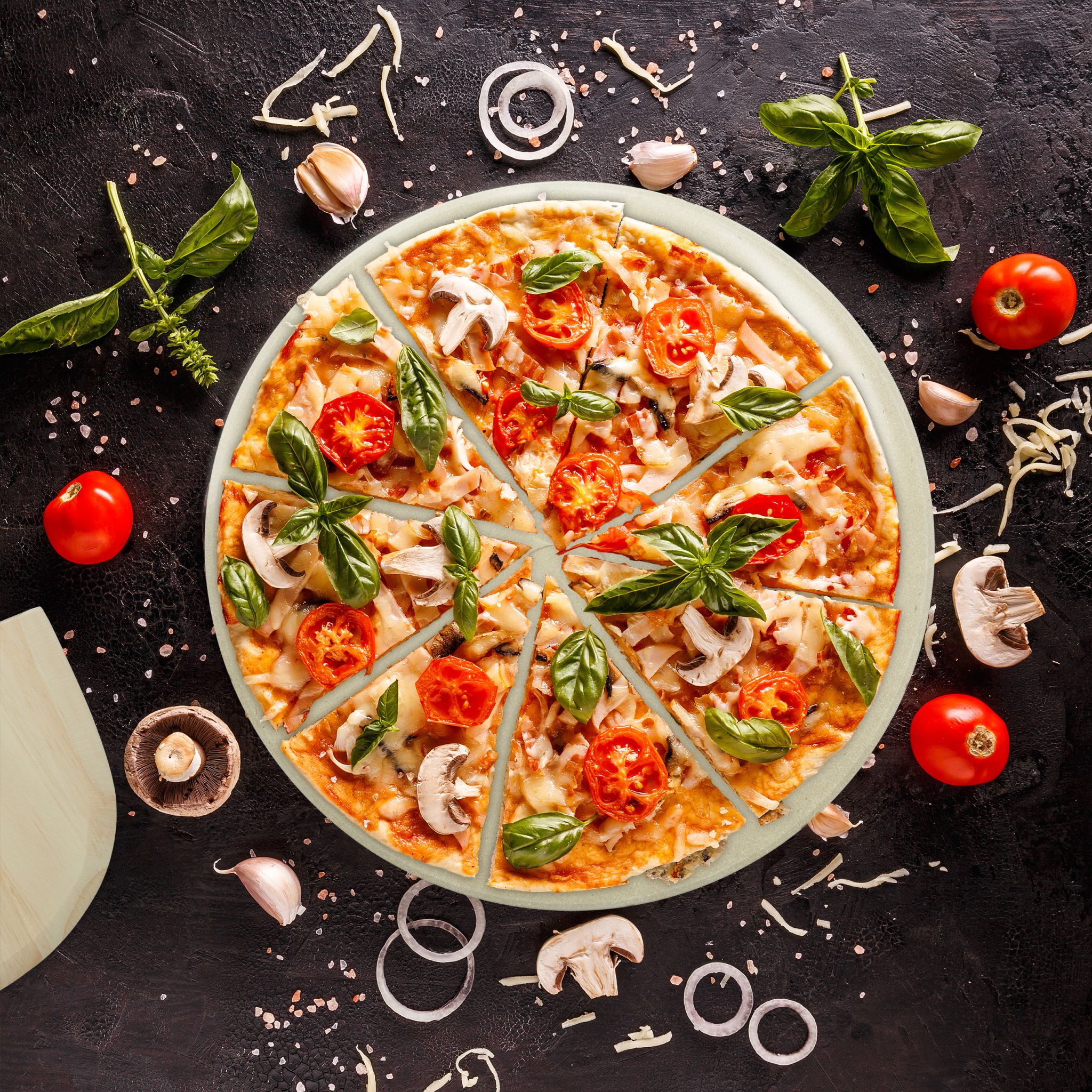 Pizzastein Set rund Hellbraun-Silber von Relaxdays