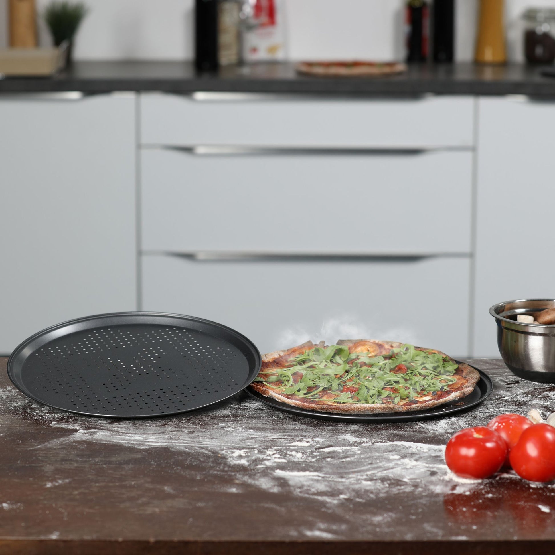 Pizzablech perforiert Set Anthrazit von Relaxdays